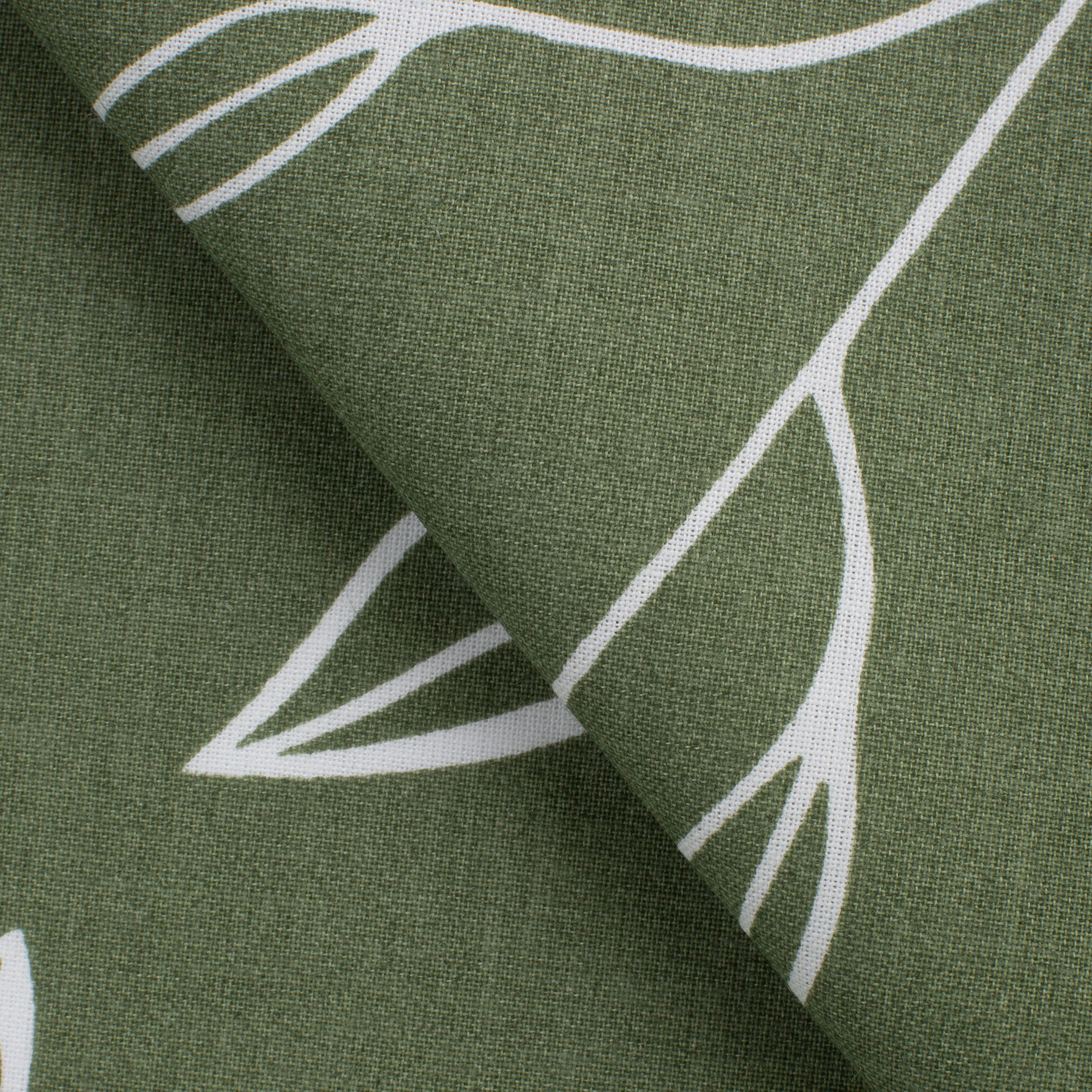PRINTED COTTON POPLIN FABRIC - WHITE BRANCHES ON OLIVE BACKGROUND - 125 GSM