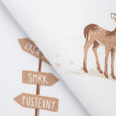 PRINTED COTTON POPLIN FABRIC - FAWN AND FOREST SIGNPOSTS PRINT - 125 GSM