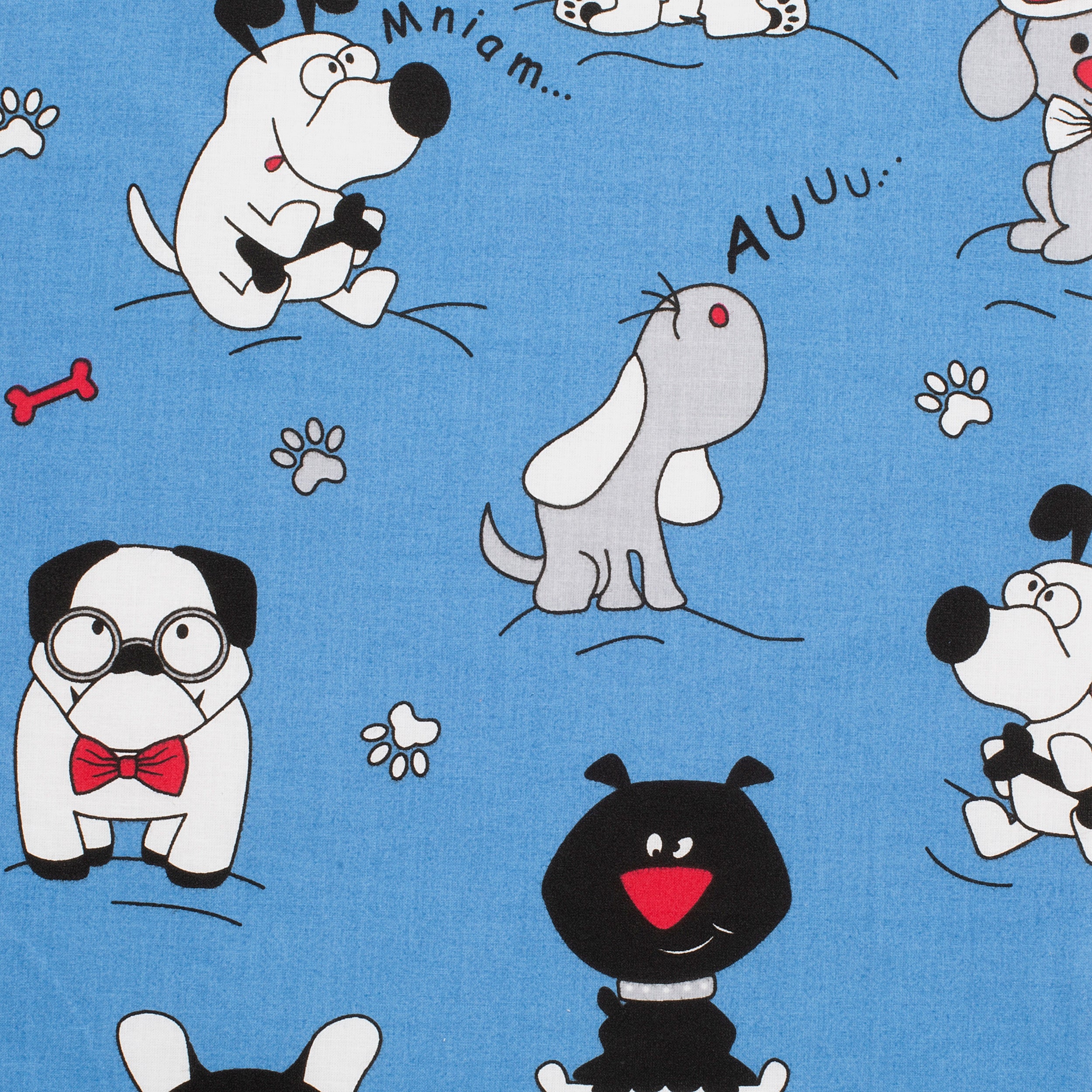 PRINTED COTTON POPLIN FABRIC - DOGS ON LIGHT BLUE BACKGROUND - 160 GSM
