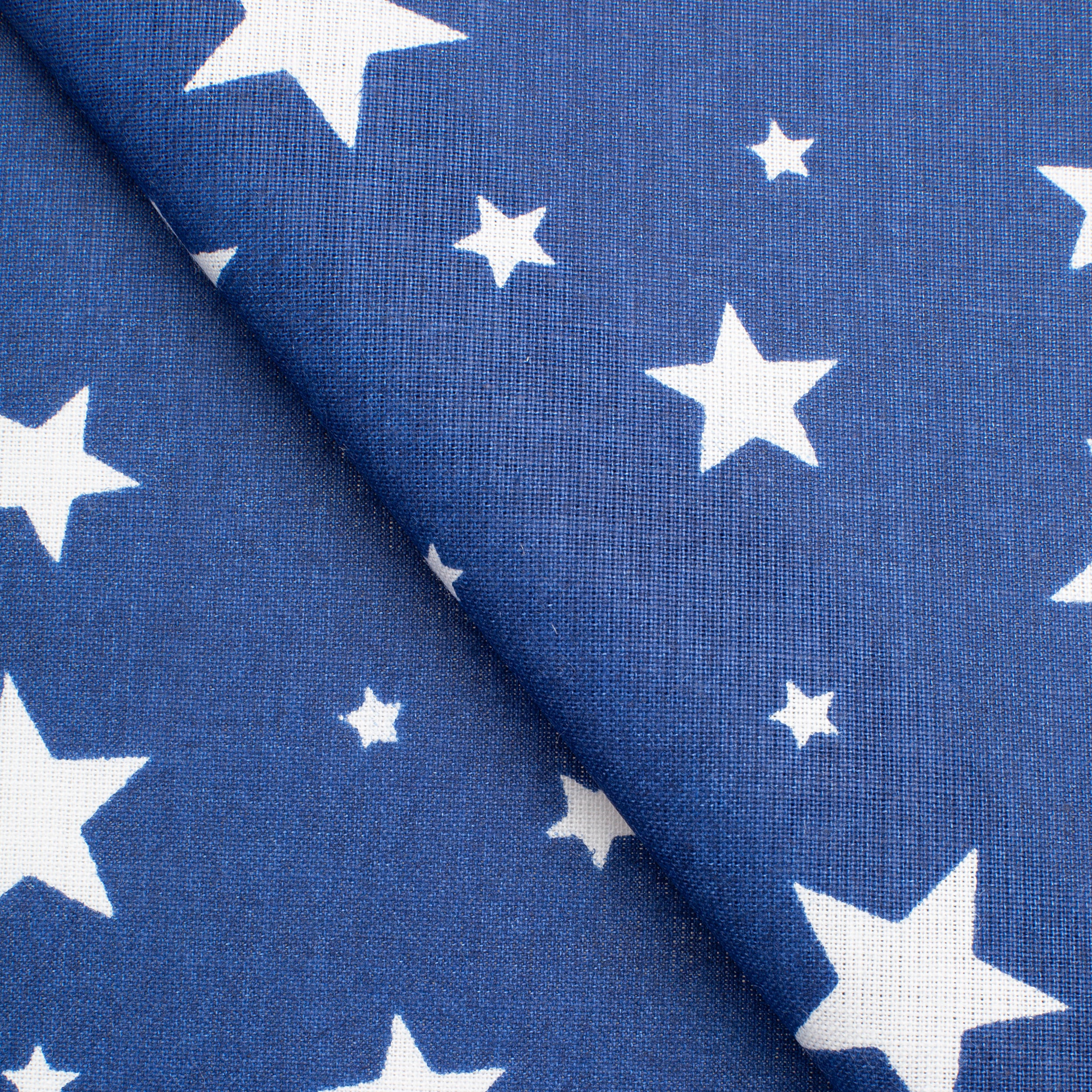 PRINTED COTTON POPLIN FABRIC - WHITE STARS ON BLUE BACKGROUND - 160 GSM