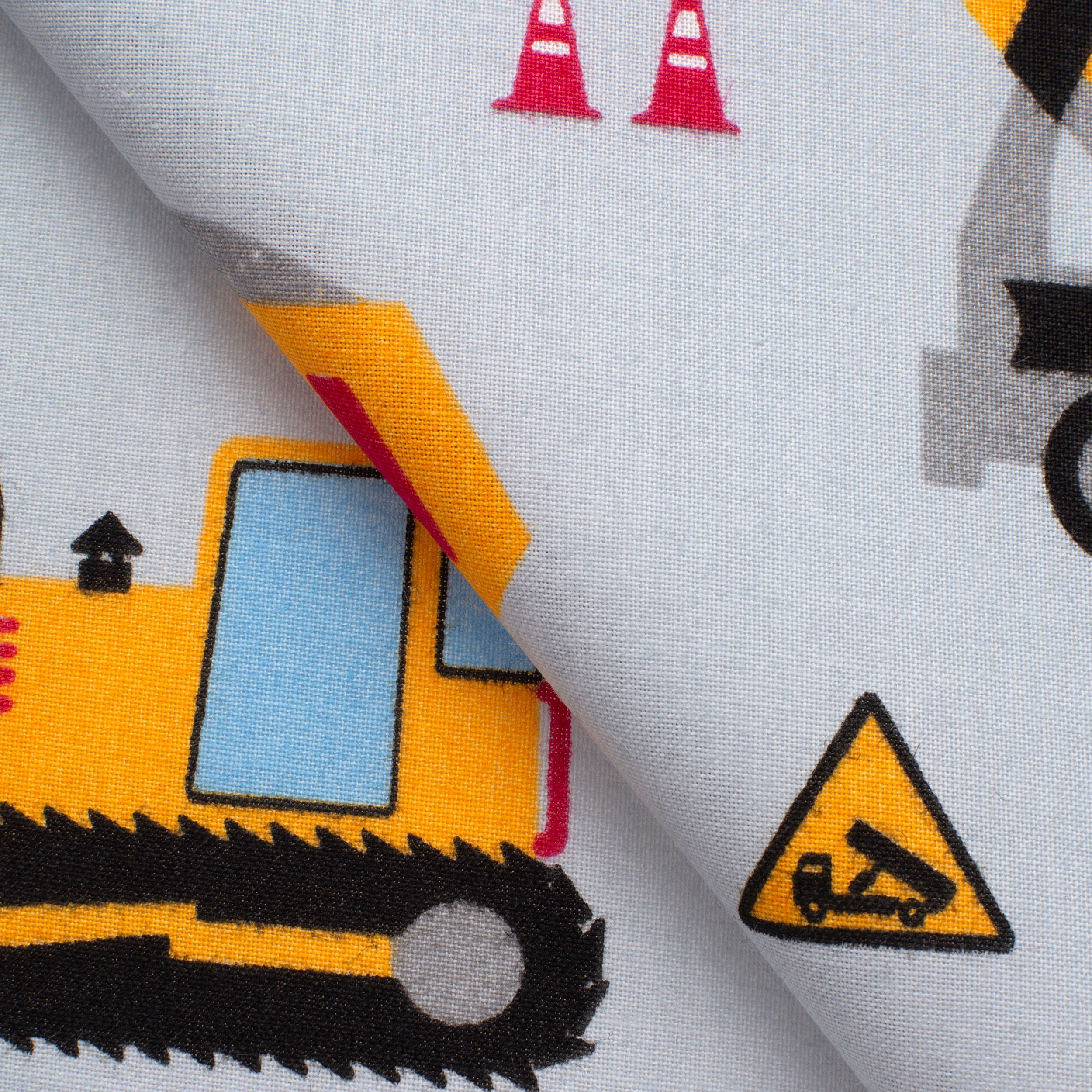 PRINTED COTTON POPLIN FABRIC - CONSTRUCTION MACHINES ON GREY BACKGROUND - 160 GSM