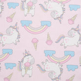 PRINTED COTTON POPLIN FABRIC - UNICORNS AND RAINBOWS ON PINK BACKGROUND - 160 GSM