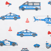 PRINTED COTTON POPLIN FABRIC - POLICE VEHICLES ON WHITE BACKGROUND - 160 GSM