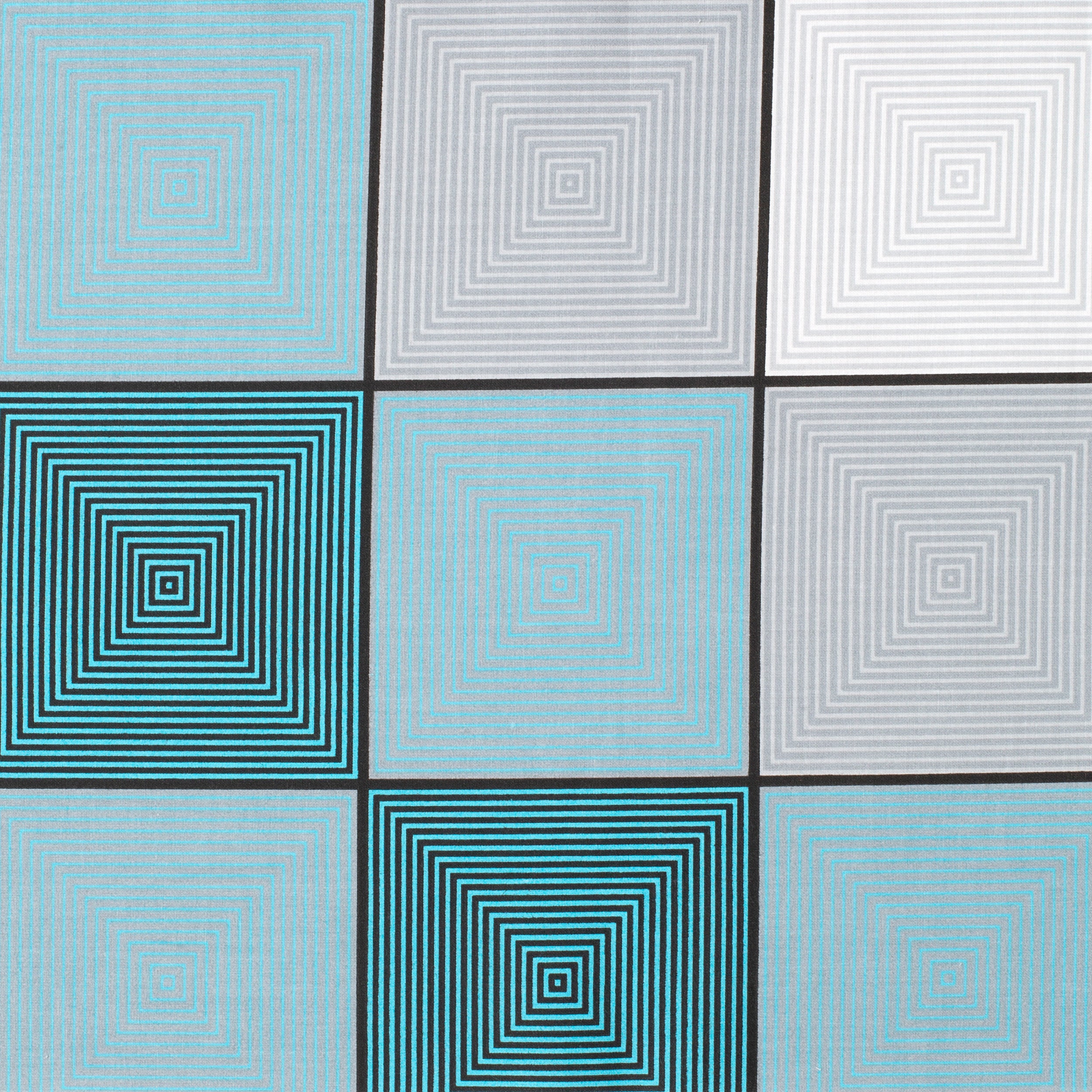 PRINTED COTTON POPLIN FABRIC - TURQUOISE GREY AND WHITE GEOMETRIC PRINT - 160 GSM