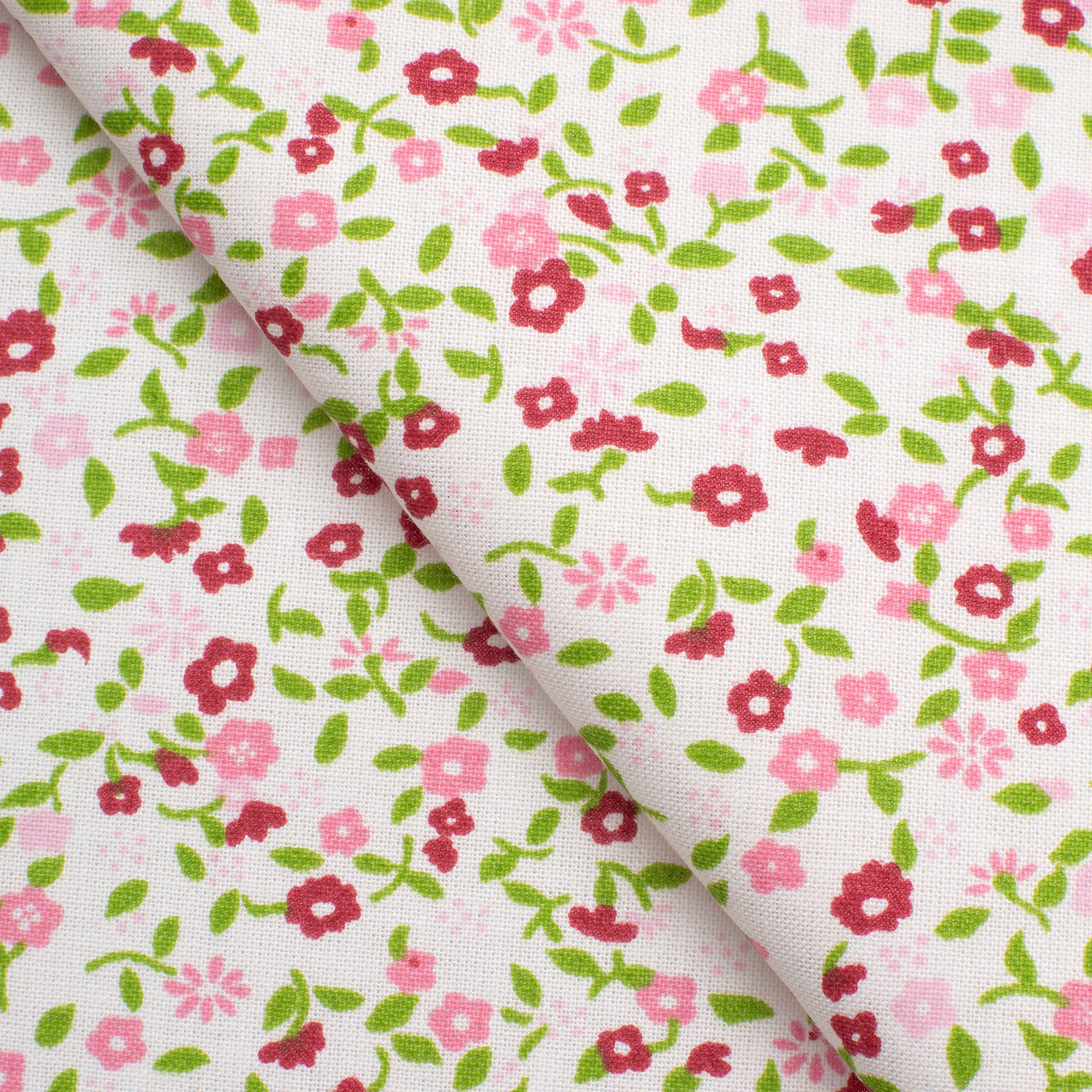 PRINTED COTTON POPLIN FABRIC - PINK AND RED FLOWERS - 160 GSM