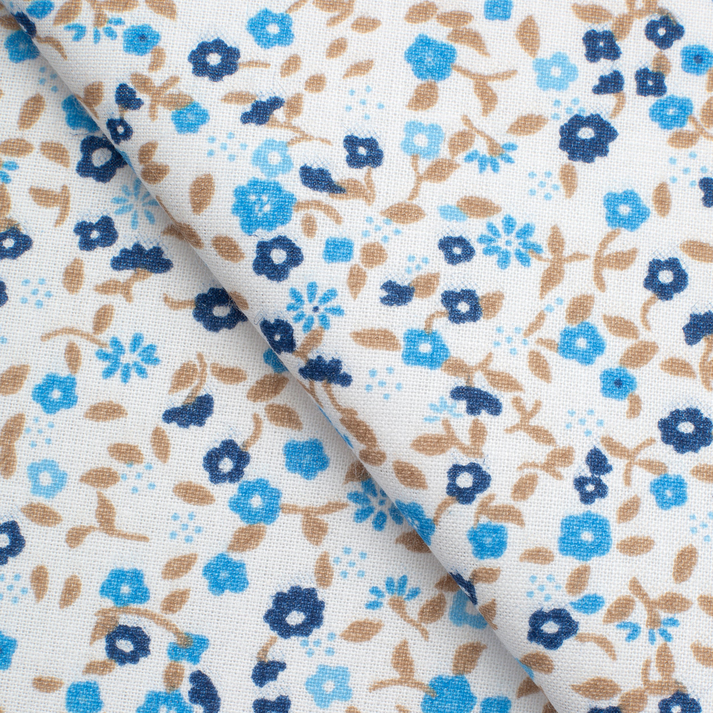PRINTED COTTON POPLIN FABRIC - BLUE FLOWERS - 160 GSM