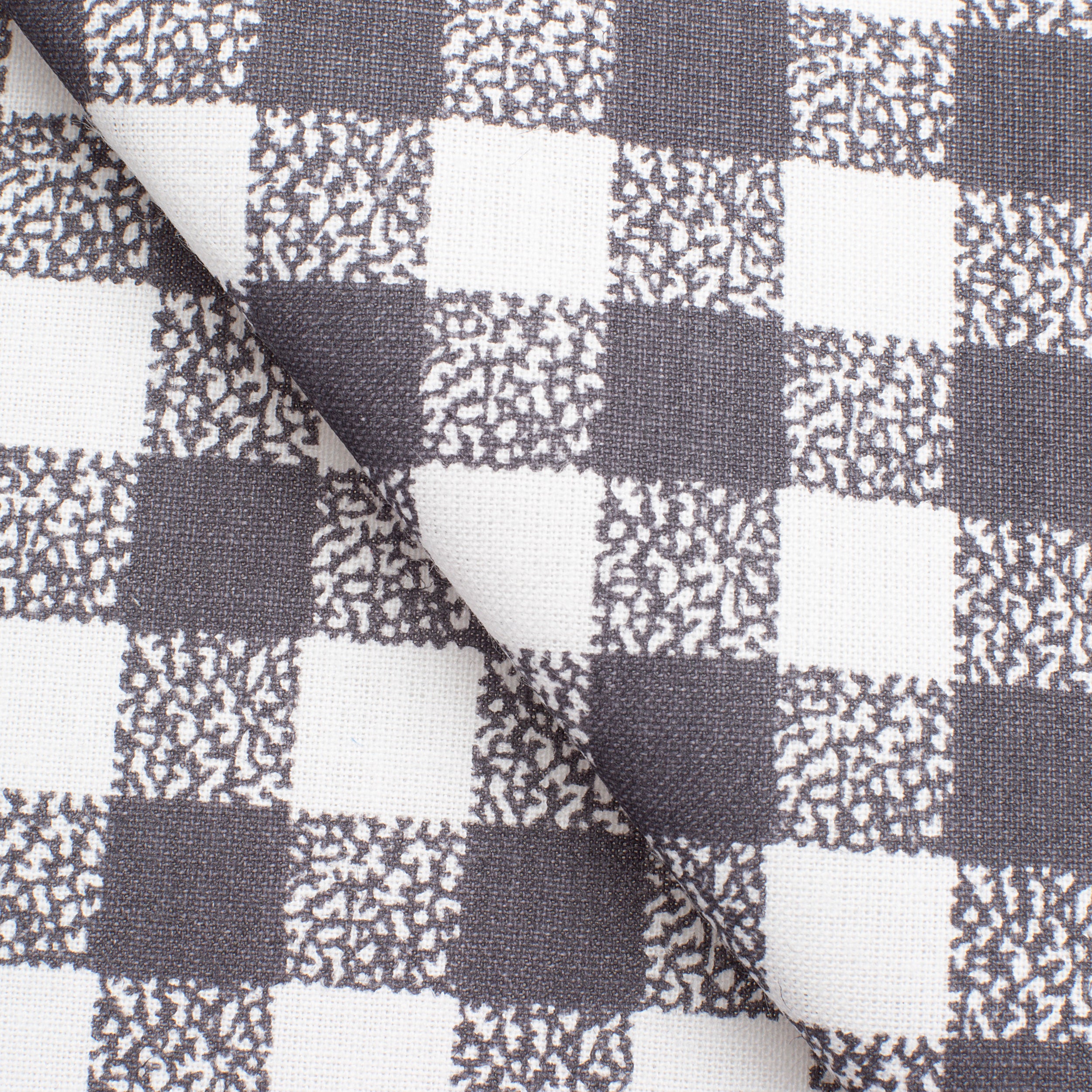CHECKED COTTON POPLIN FABRIC - GREY AND WHITE - 160 GSM