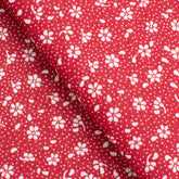 PRINTED COTTON POPLIN FABRIC - SMALL WHITE FLOWERS ON RED BACKGROUND - 160 GSM