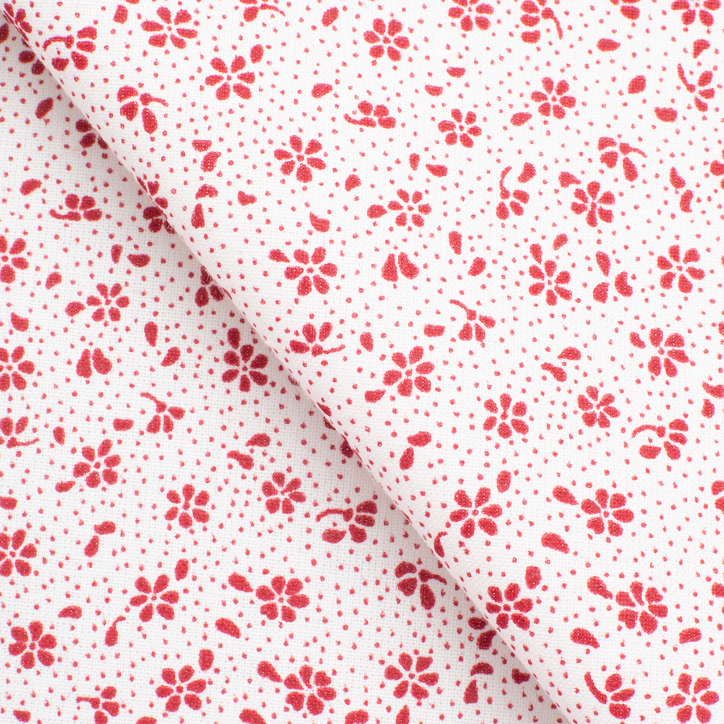 PRINTED COTTON POPLIN FABRIC - SMALL RED FLOWERS ON WHITE BACKGROUND - 160 GSM