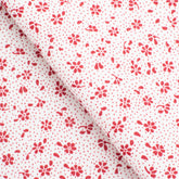 PRINTED COTTON POPLIN FABRIC - SMALL RED FLOWERS ON WHITE BACKGROUND - 160 GSM