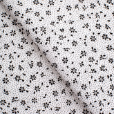 PRINTED COTTON POPLIN FABRIC - SMALL BLACK FLOWERS ON WHITE BACKGROUND - 160 GSM