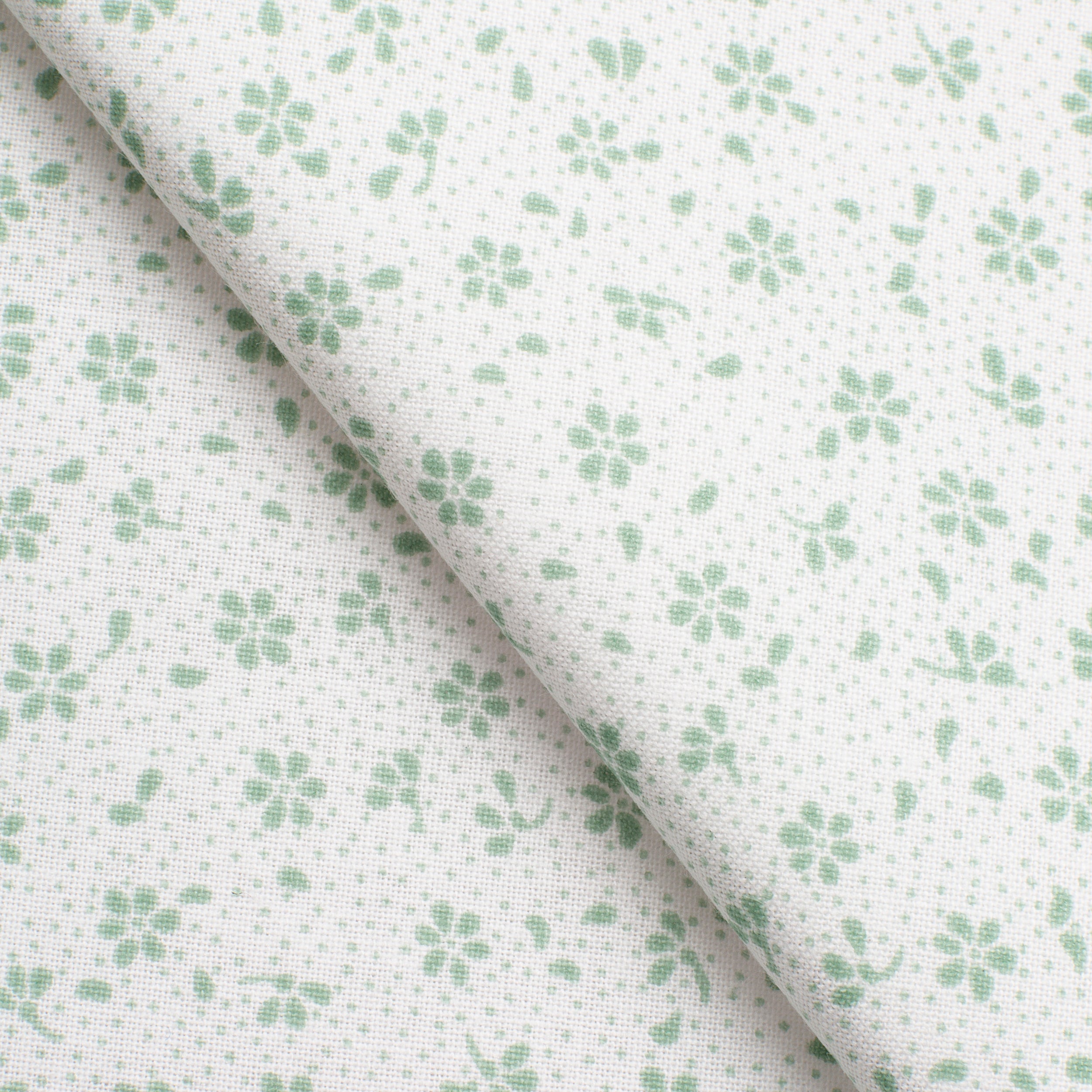 PRINTED COTTON POPLIN FABRIC - SMALL GREEN FLOWERS ON WHITE BACKGROUND - 160 GSM