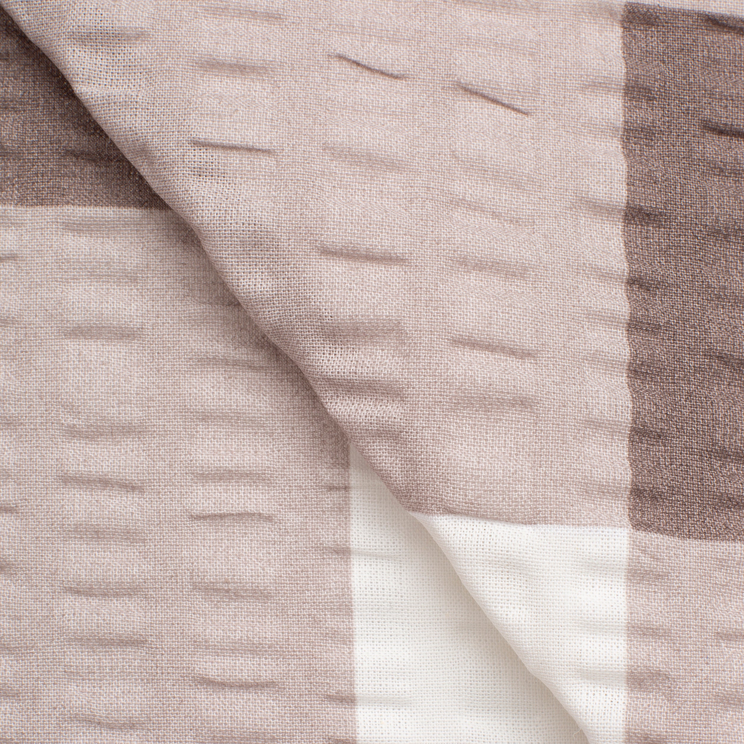 CHECKED COTTON SEERSUCKER FABRIC - BEIGE AND BROWN CHECK - 160 GSM
