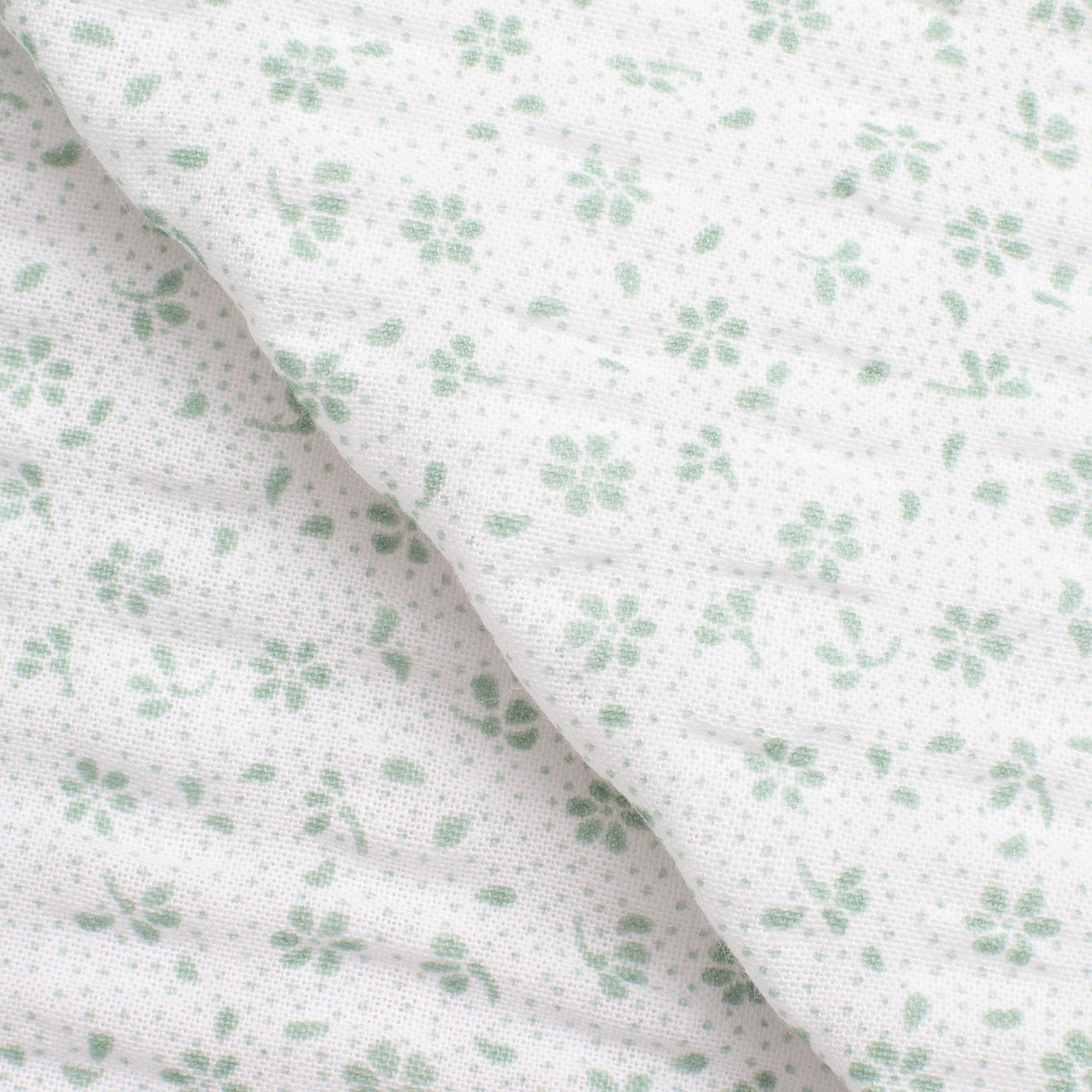PRINTED COTTON POPLIN FABRIC - SMALL GREEN FLOWERS ON WHITE BACKGROUND - 160 GSM