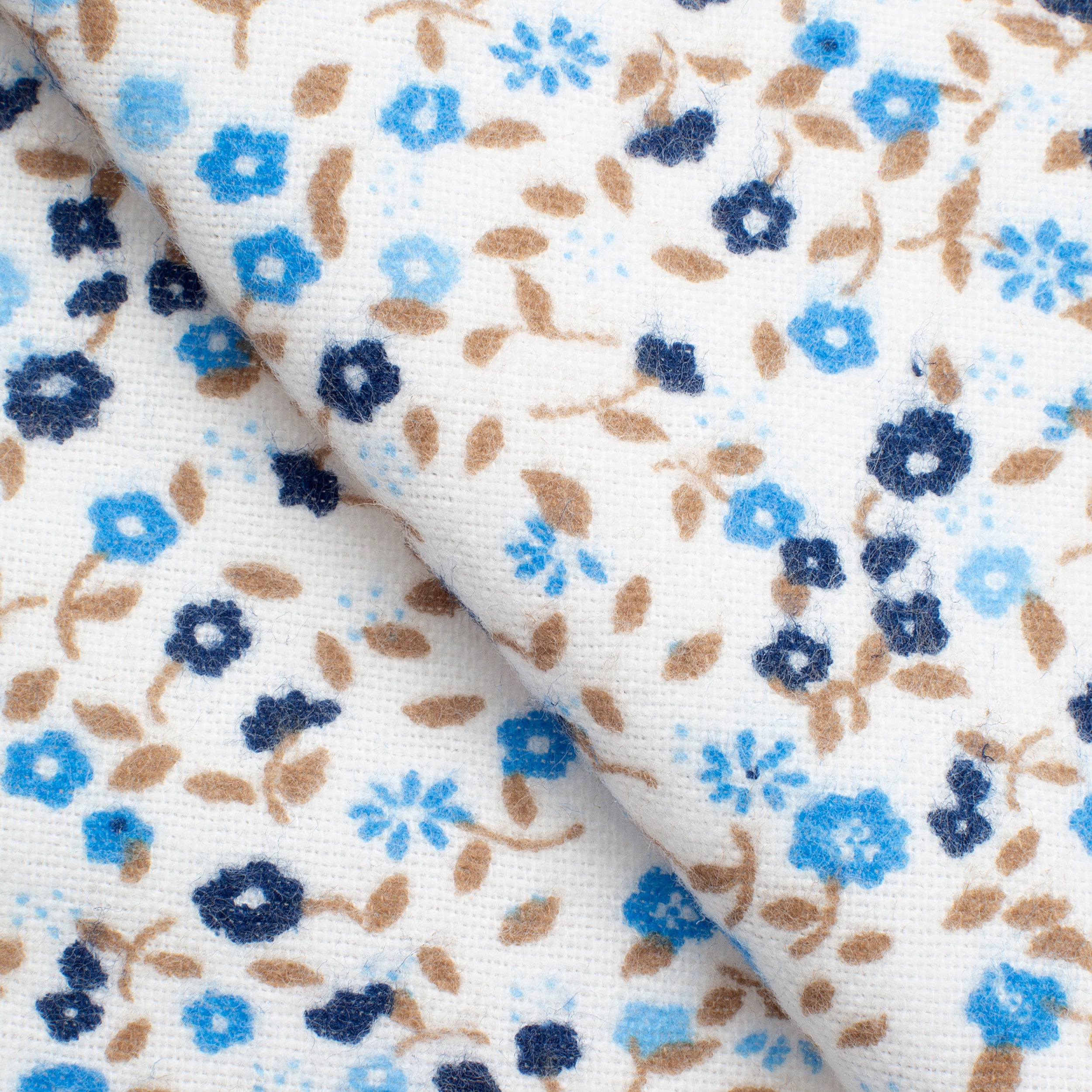 PRINTED COTTON FLANNEL FABRIC - SMALL BLUE FLOWERS - 160 GSM