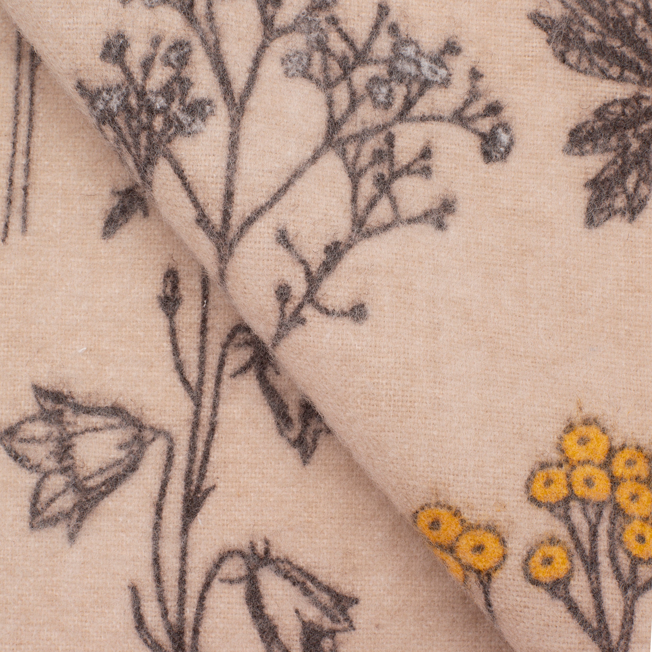 PRINTED COTTON FLANNEL FABRIC - WILD HERBS ON BEIGE BACKGROUND - 160 GSM