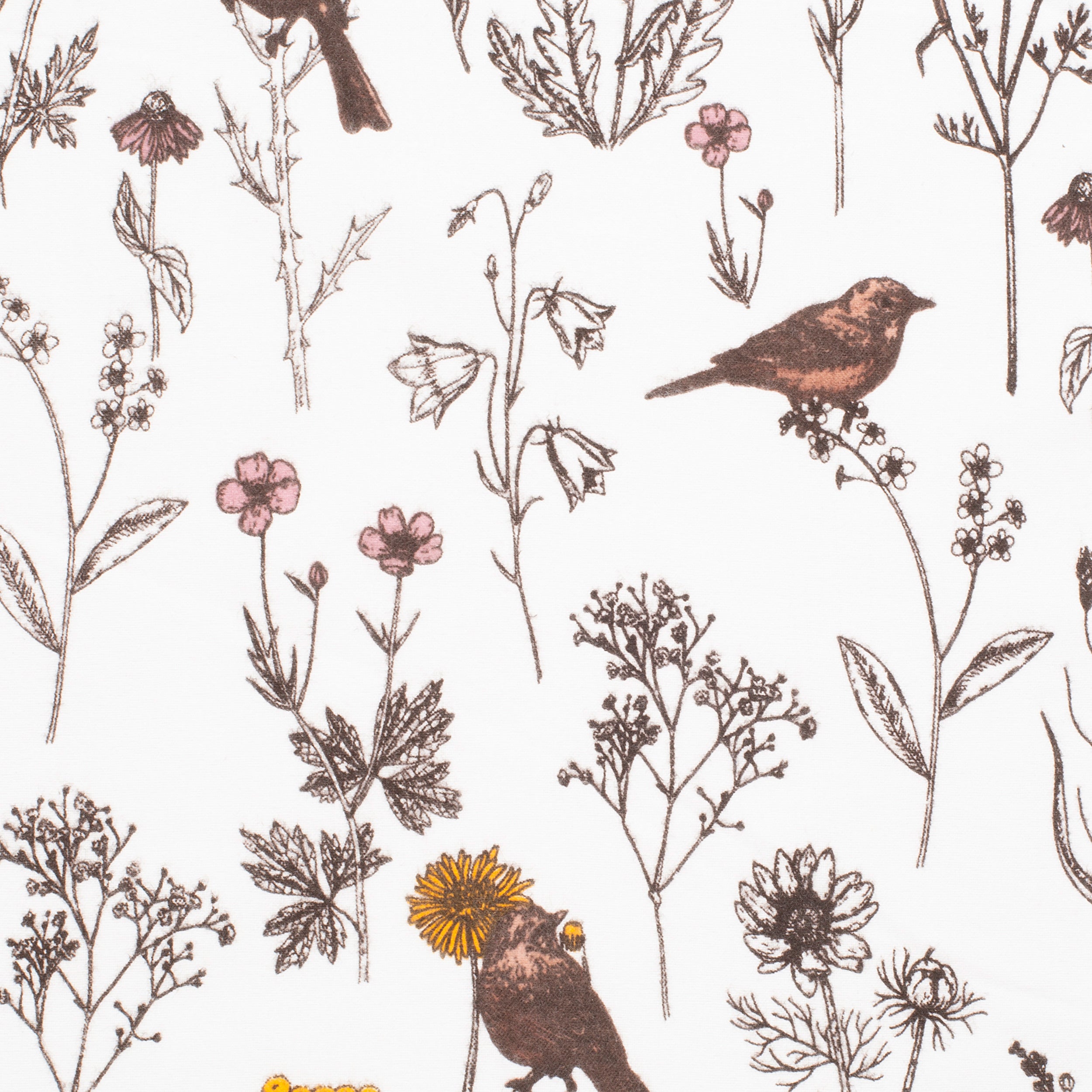 PRINTED COTTON FLANNEL FABRIC - WILD HERBS ON WHITE BACKGROUND - 160 GSM