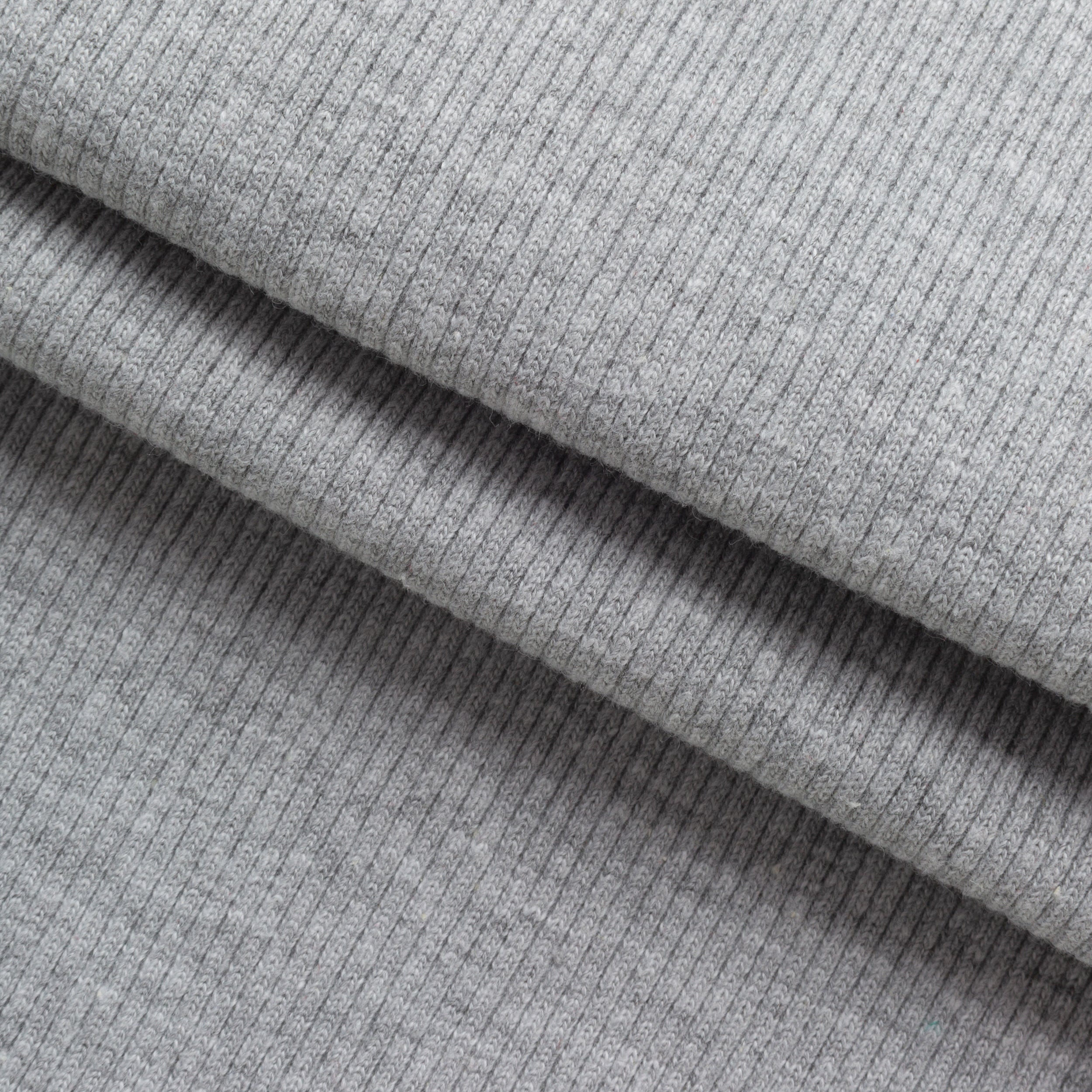 COTTON 2X1 RIB KNIT FABRIC WITH ELASTANE - BLEACHED GREY MELANGE - 350 GSM