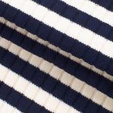 COTTON RIB KNIT FABRIC WITH ELASTANE - WASHED NAVY STRIPES - 380 GSM