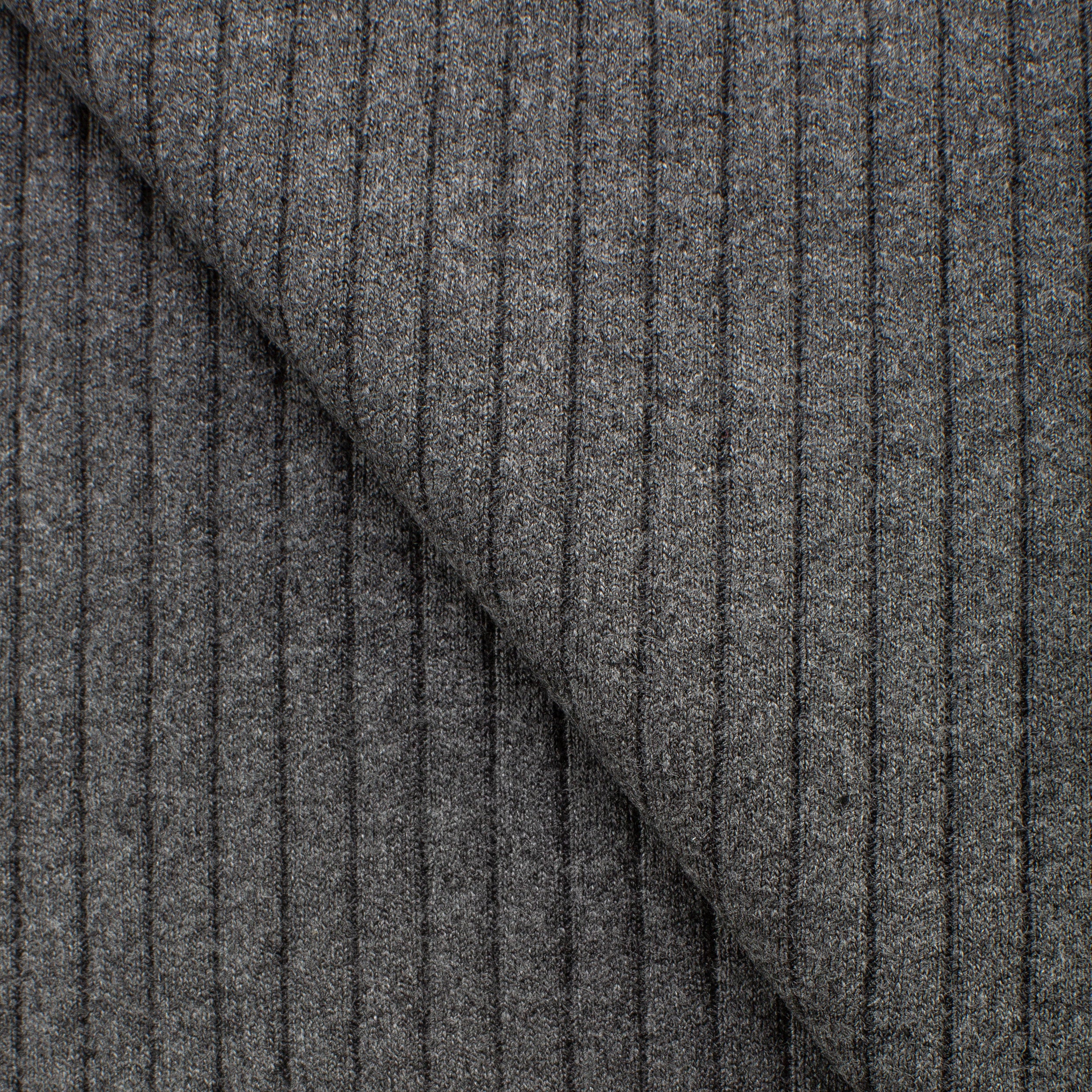 COTTON RIB KNIT FABRIC WITH ELASTANE - DARK GREY - 380 GSM