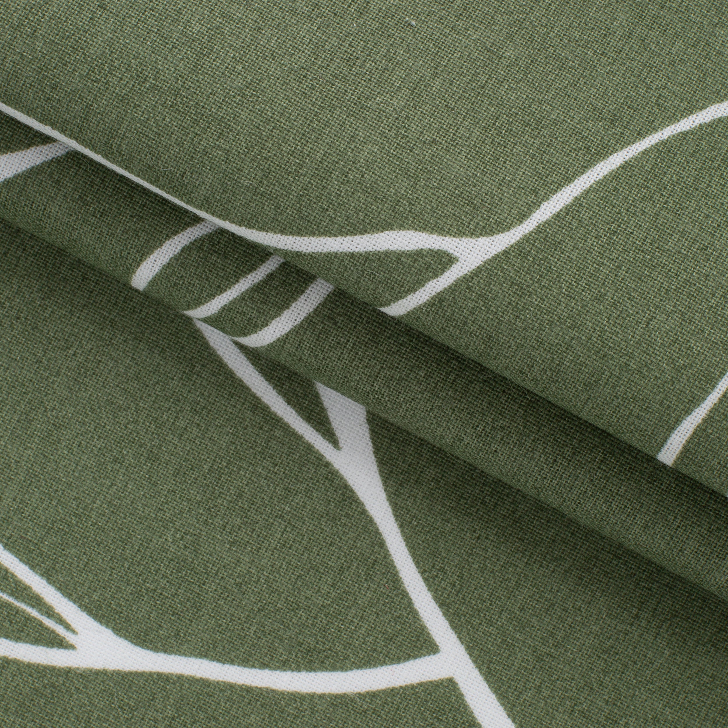 PRINTED COTTON POPLIN FABRIC - WHITE BRANCHES ON OLIVE BACKGROUND - 125 GSM