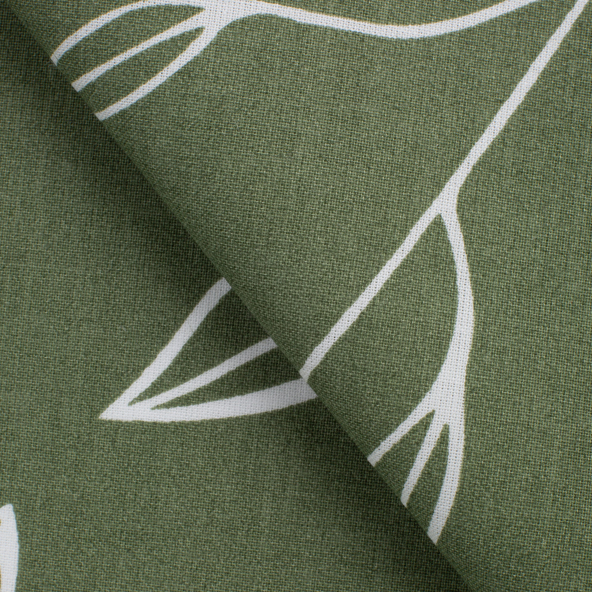 PRINTED COTTON POPLIN FABRIC - WHITE BRANCHES ON OLIVE BACKGROUND - 125 GSM