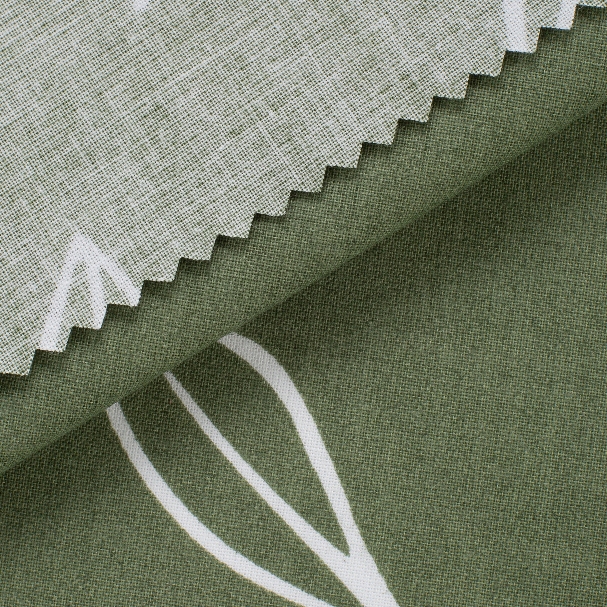 PRINTED COTTON POPLIN FABRIC - WHITE BRANCHES ON OLIVE BACKGROUND - 125 GSM
