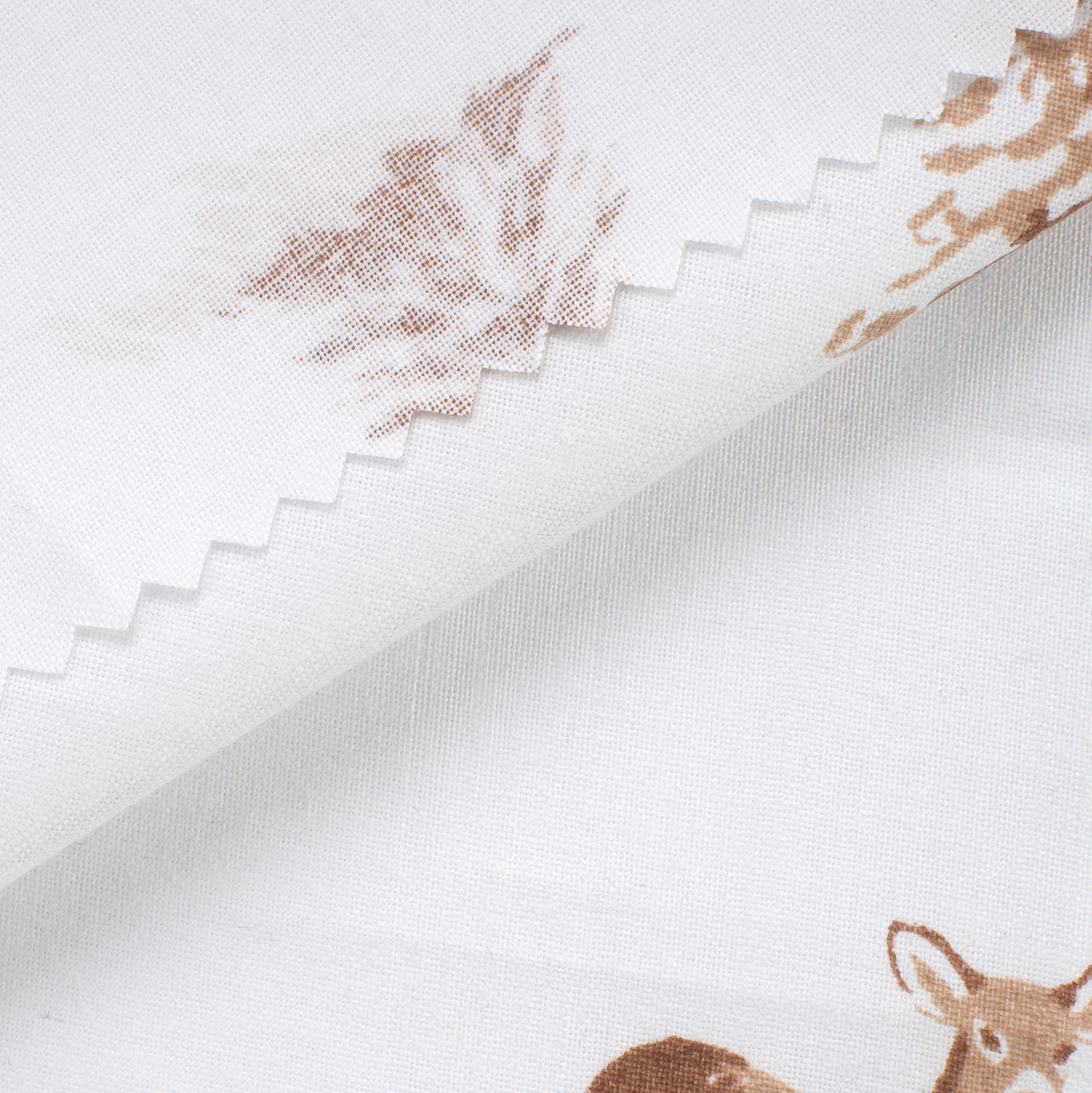PRINTED COTTON POPLIN FABRIC - FAWN AND FOREST SIGNPOSTS PRINT - 125 GSM