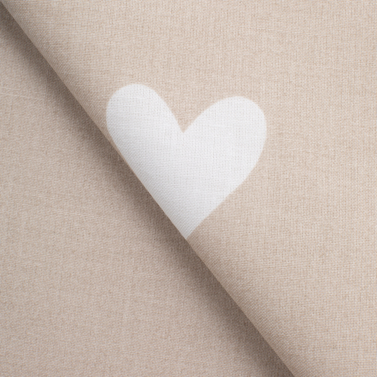 PRINTED COTTON POPLIN FABRIC - WHITE HEARTS ON BEIGE BACKGROUND - 125 GSM
