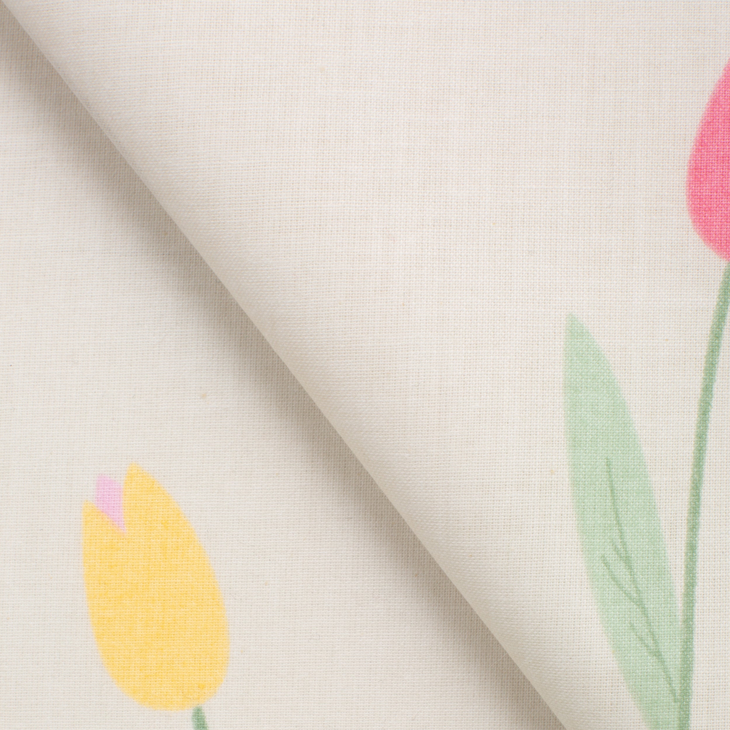 PRINTED COTTON POPLIN FABRIC - PASTEL TULIPS ON BEIGE - 125 GSM