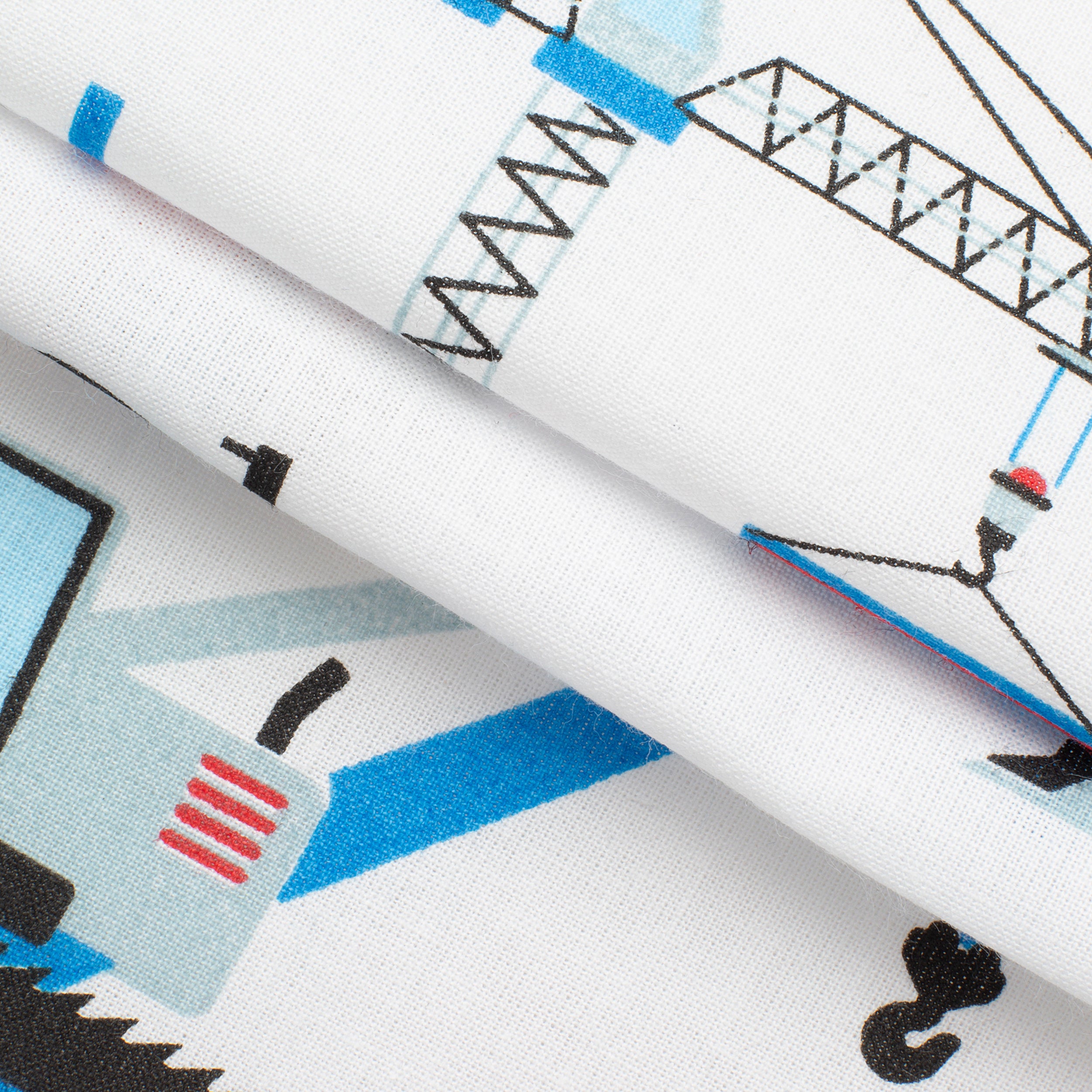 PRINTED COTTON POPLIN FABRIC - CONSTRUCTION MACHINES ON BLUE BACKGROUND - 160 GSM