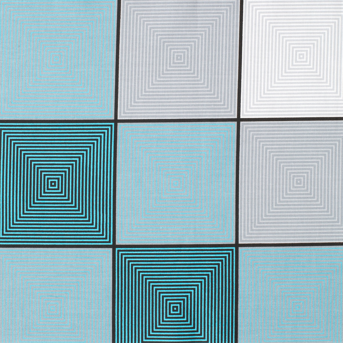 4.2 OZ COTTON POPLIN - PRINTED - TURQUOISE/GREY/WHITE SQUARES