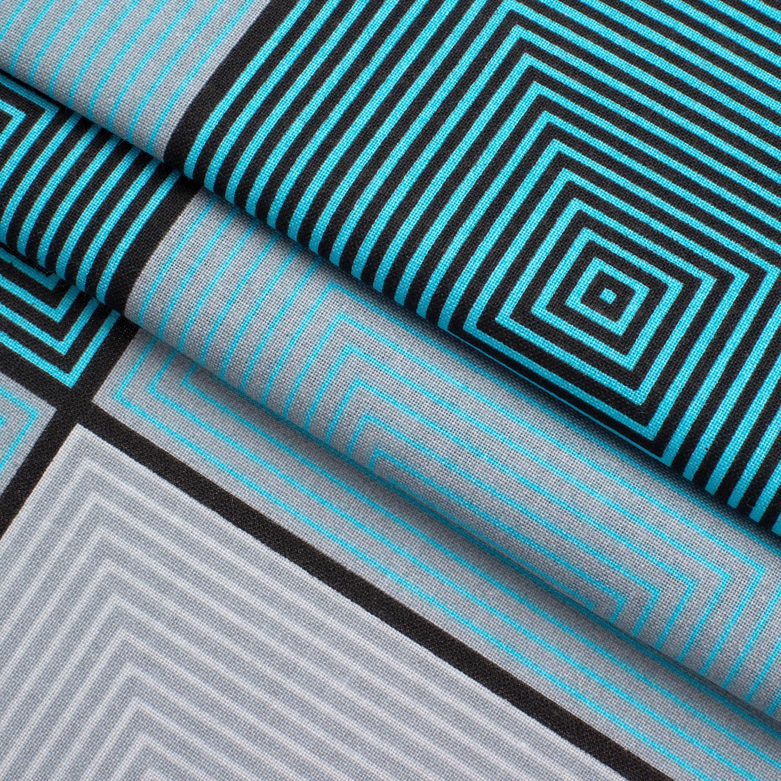 PRINTED COTTON POPLIN FABRIC - TURQUOISE GREY AND WHITE GEOMETRIC PRINT - 160 GSM