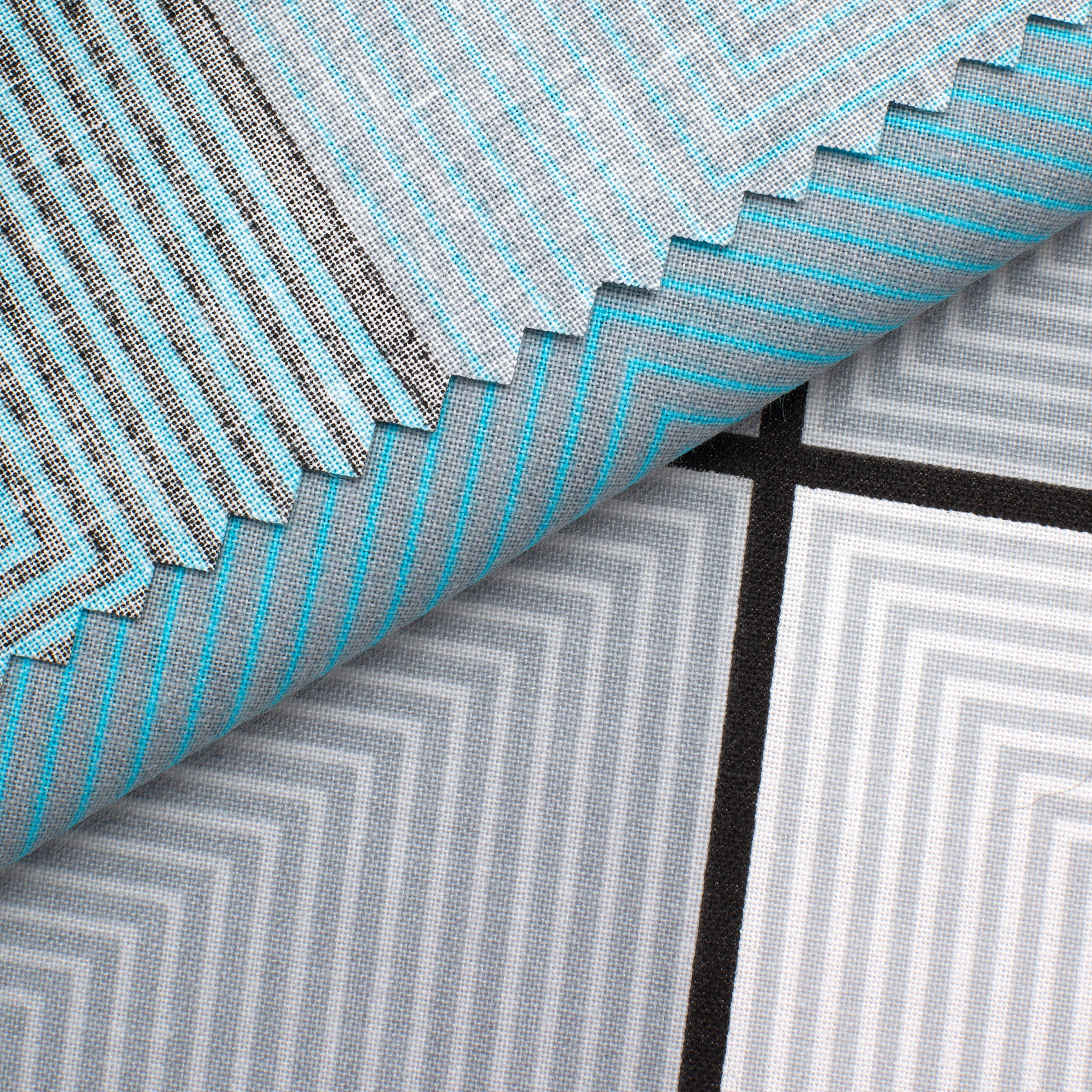 PRINTED COTTON POPLIN FABRIC - TURQUOISE GREY AND WHITE GEOMETRIC PRINT - 160 GSM
