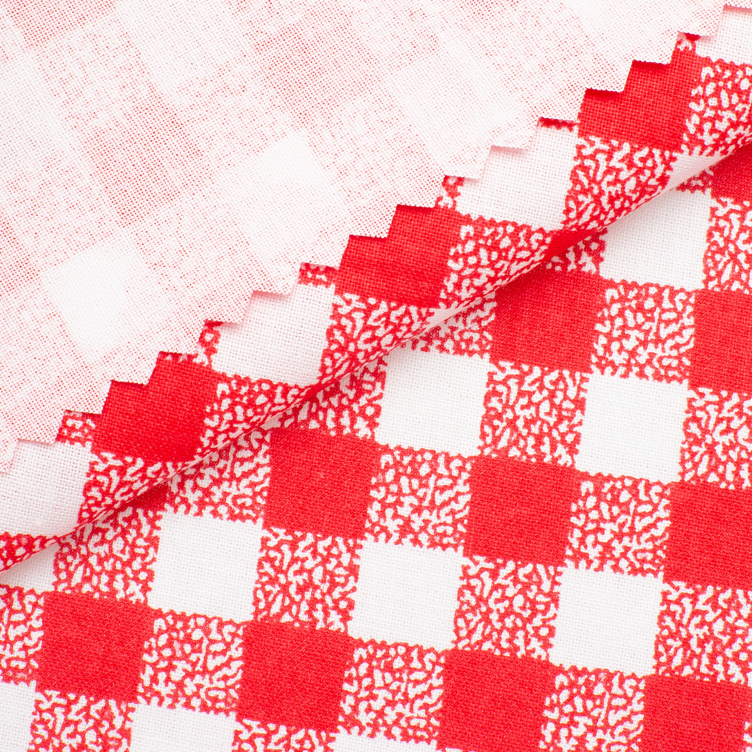 CHECKED COTTON POPLIN FABRIC - RED AND WHITE CHECK - 160 GSM