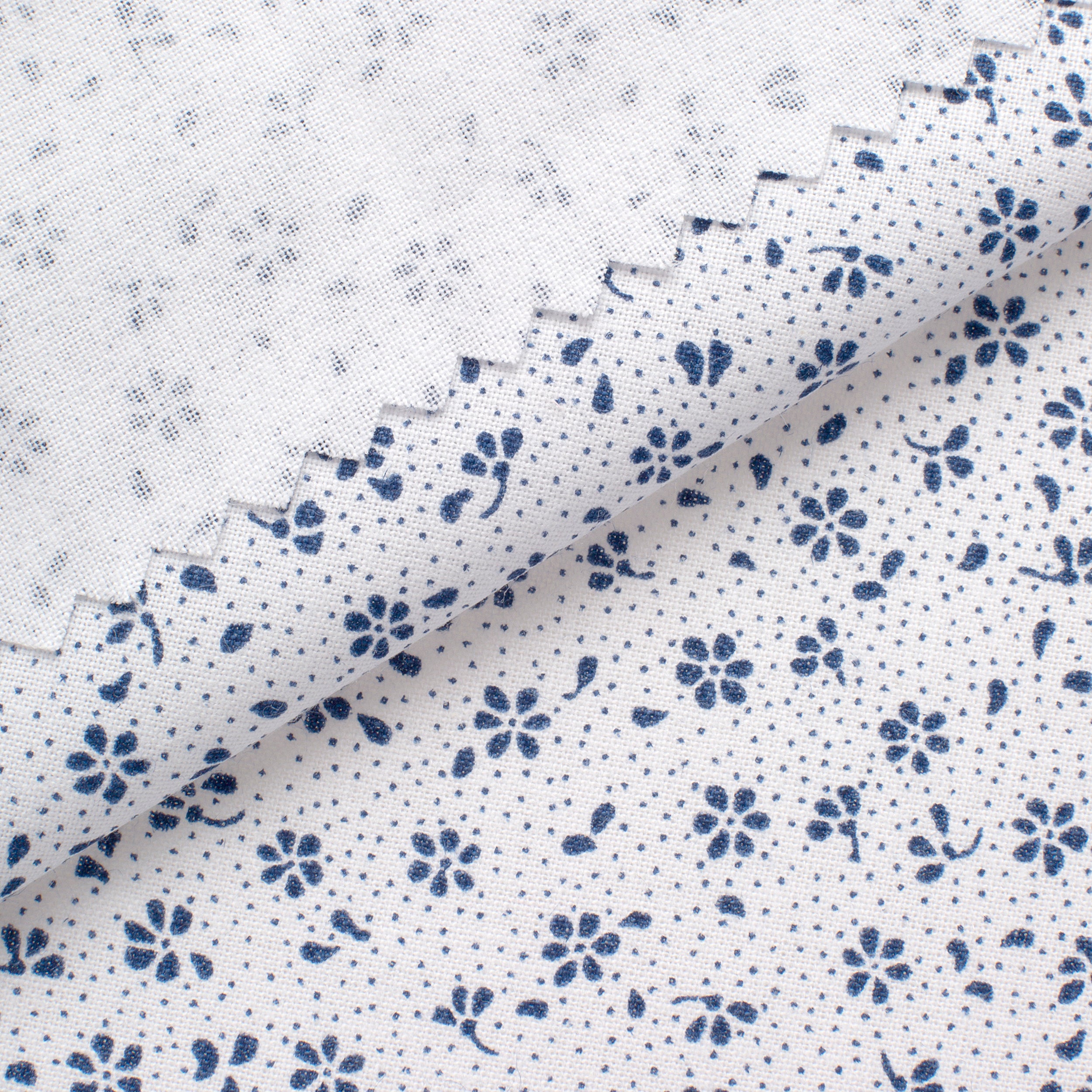 PRINTED COTTON POPLIN FABRIC - SMALL BLUE FLOWERS ON WHITE BACKGROUND - 160 GSM