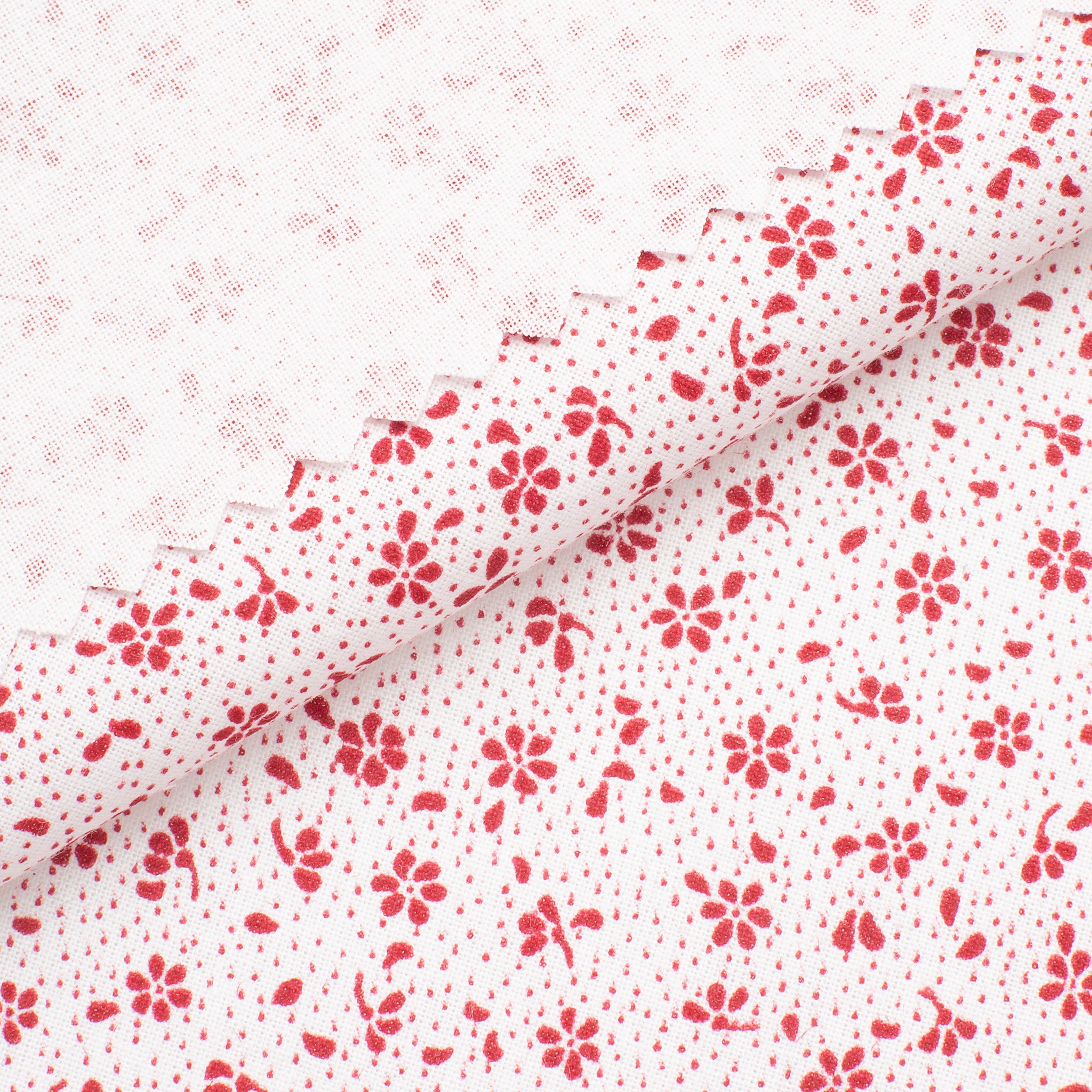 PRINTED COTTON POPLIN FABRIC - SMALL RED FLOWERS ON WHITE BACKGROUND - 160 GSM