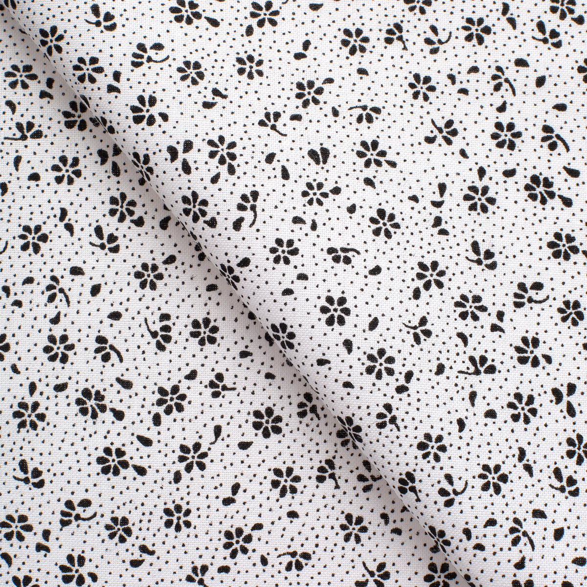 4.2 OZ COTTON POPLIN - PRINTED - WHITE - BLACK SMALL FLOWERS