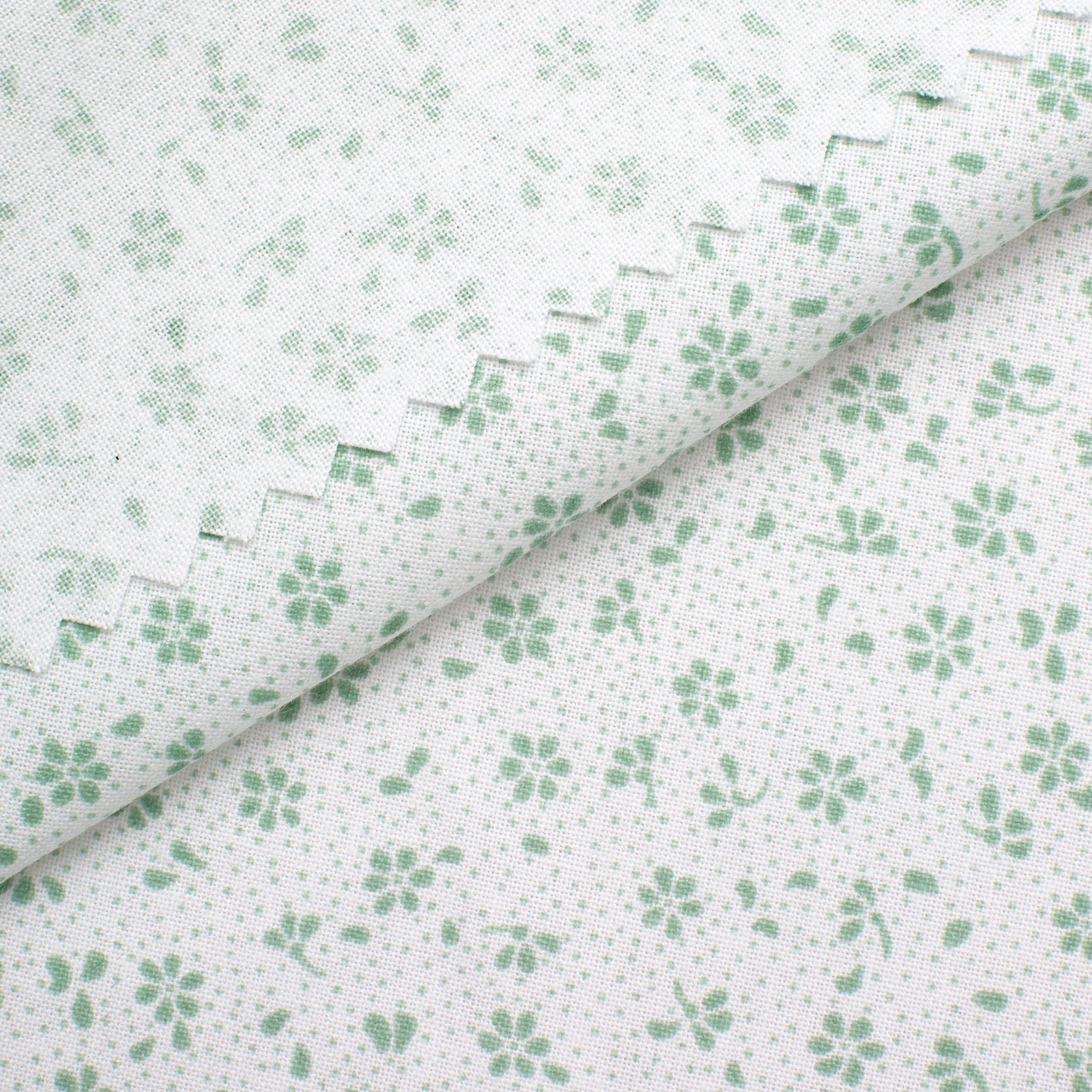 PRINTED COTTON POPLIN FABRIC - SMALL GREEN FLOWERS ON WHITE BACKGROUND - 160 GSM
