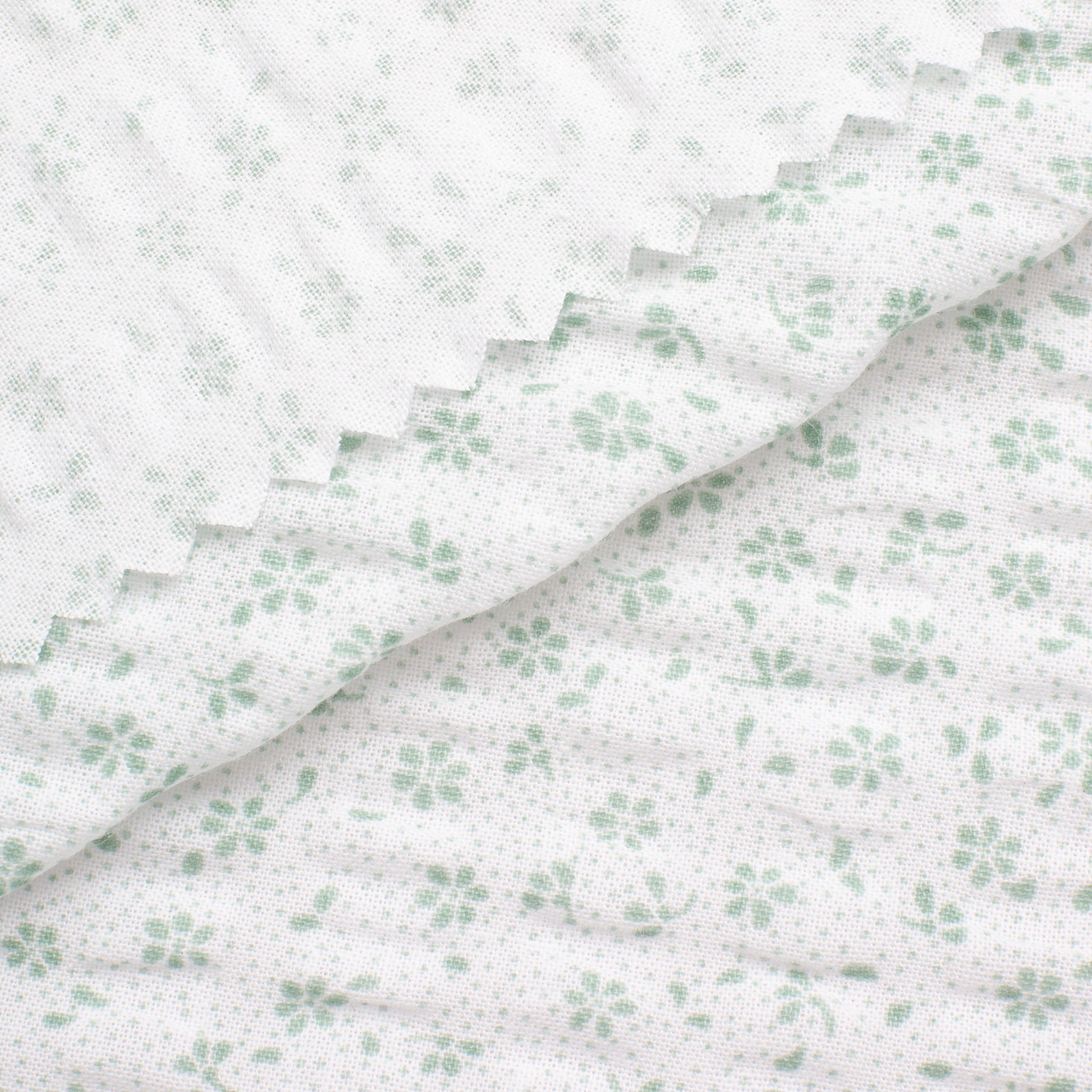 PRINTED COTTON POPLIN FABRIC - SMALL GREEN FLOWERS ON WHITE BACKGROUND - 160 GSM