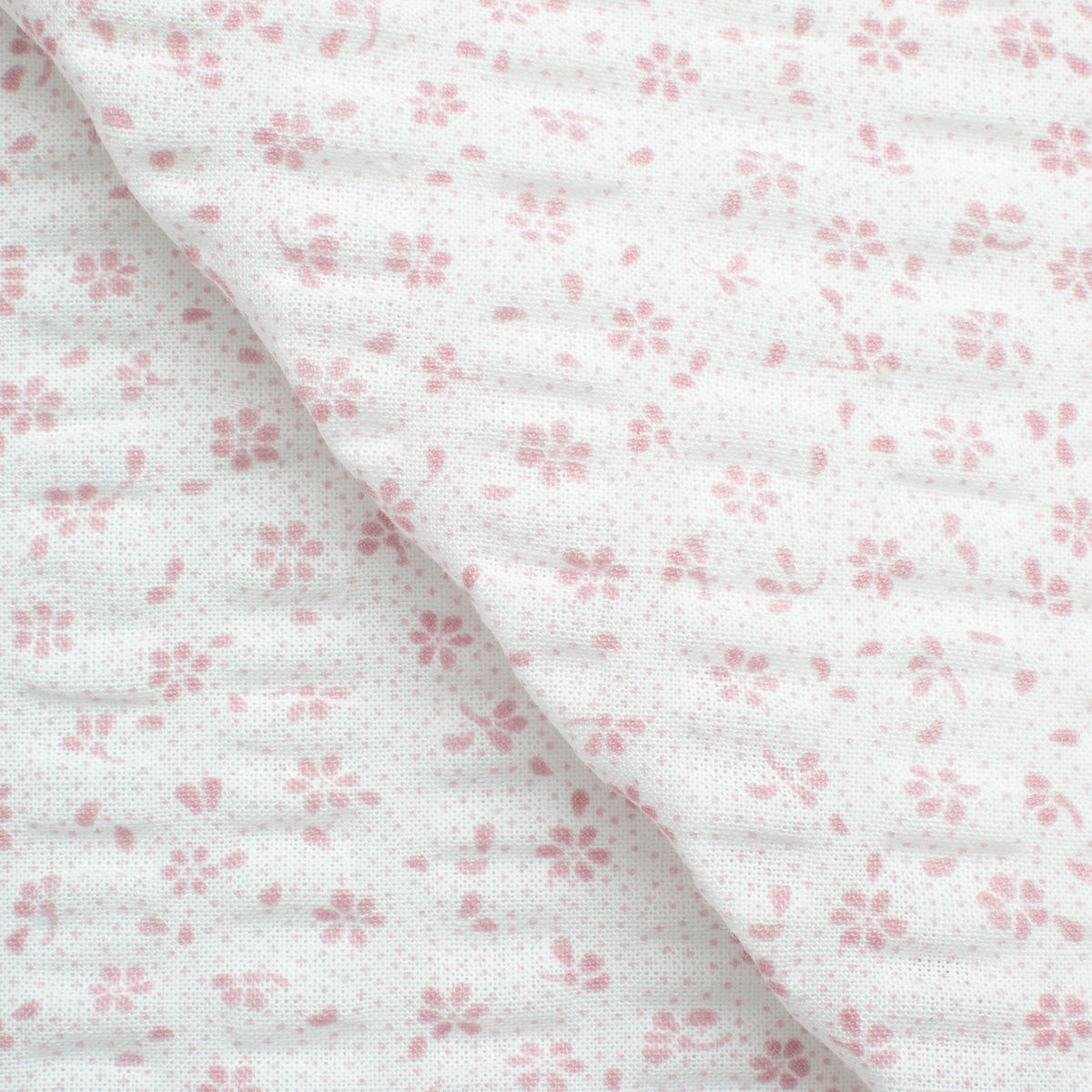 SEERSUCKER FABRIC - PRINTED - WHITE - PINK SMALL FLOWERS