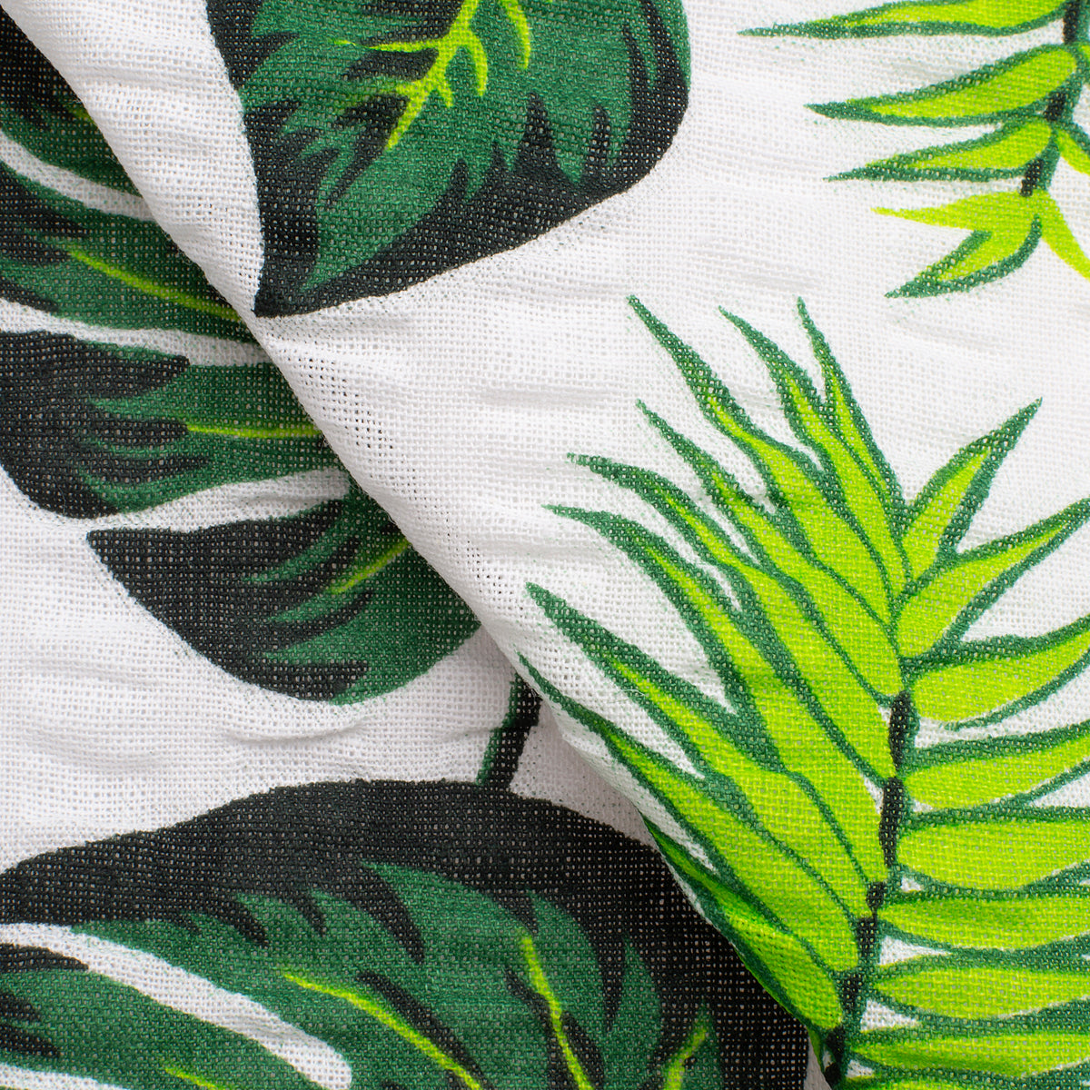 PRINTED COTTON SEERSUCKER FABRIC - LEAVES AND FLOWERS PRINT - 160 GSM
