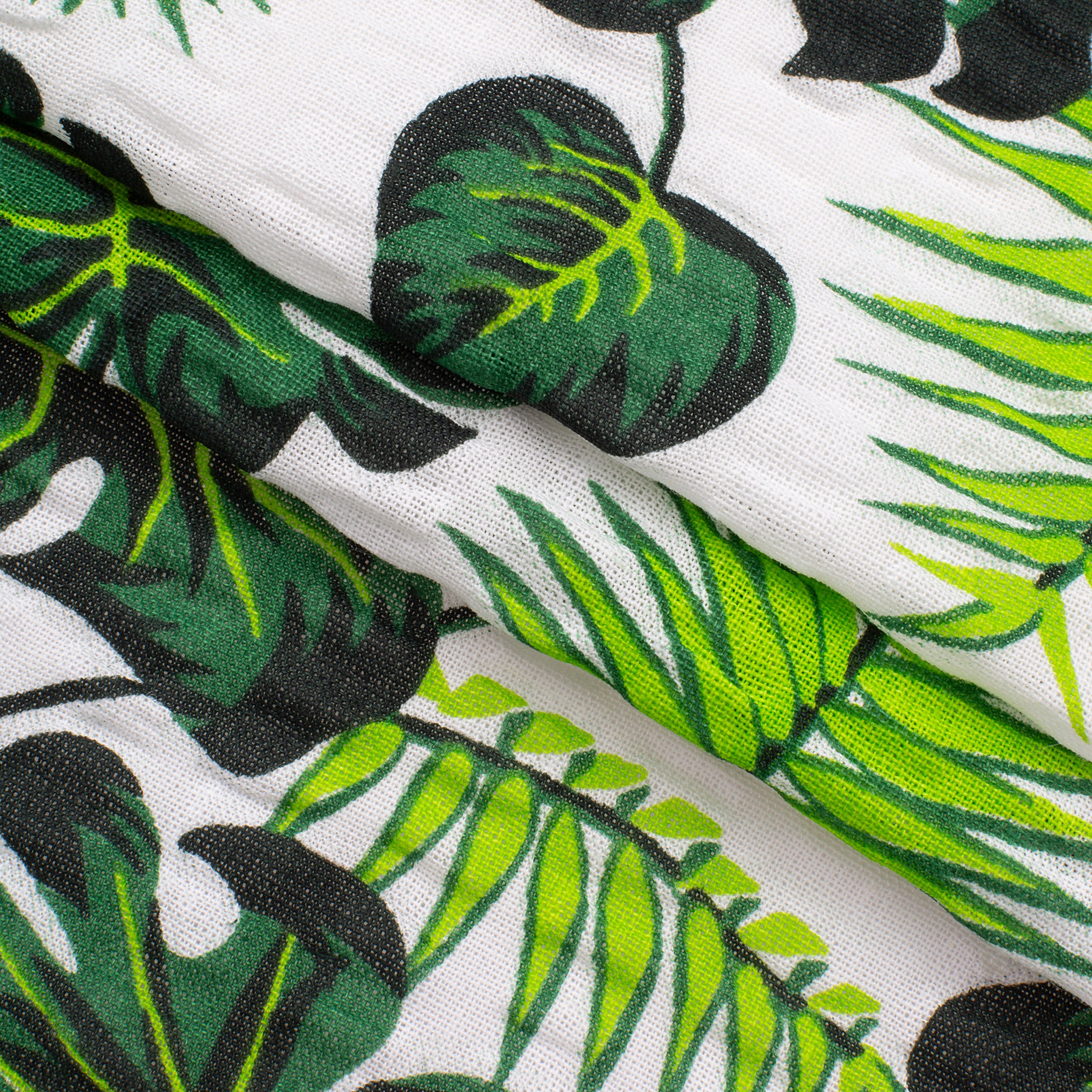PRINTED COTTON SEERSUCKER FABRIC - LEAVES AND FLOWERS PRINT - 160 GSM