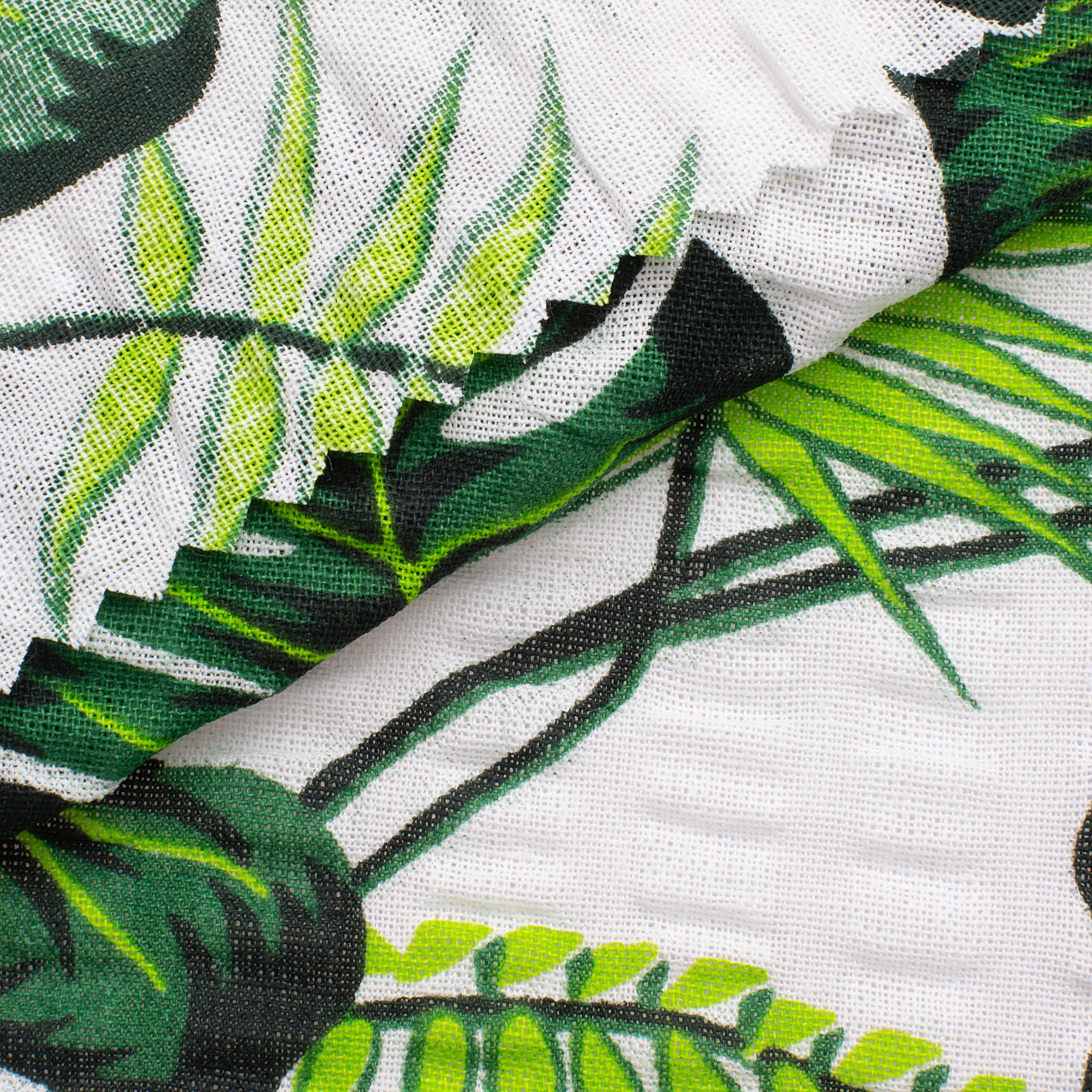 PRINTED COTTON SEERSUCKER FABRIC - LEAVES AND FLOWERS PRINT - 160 GSM
