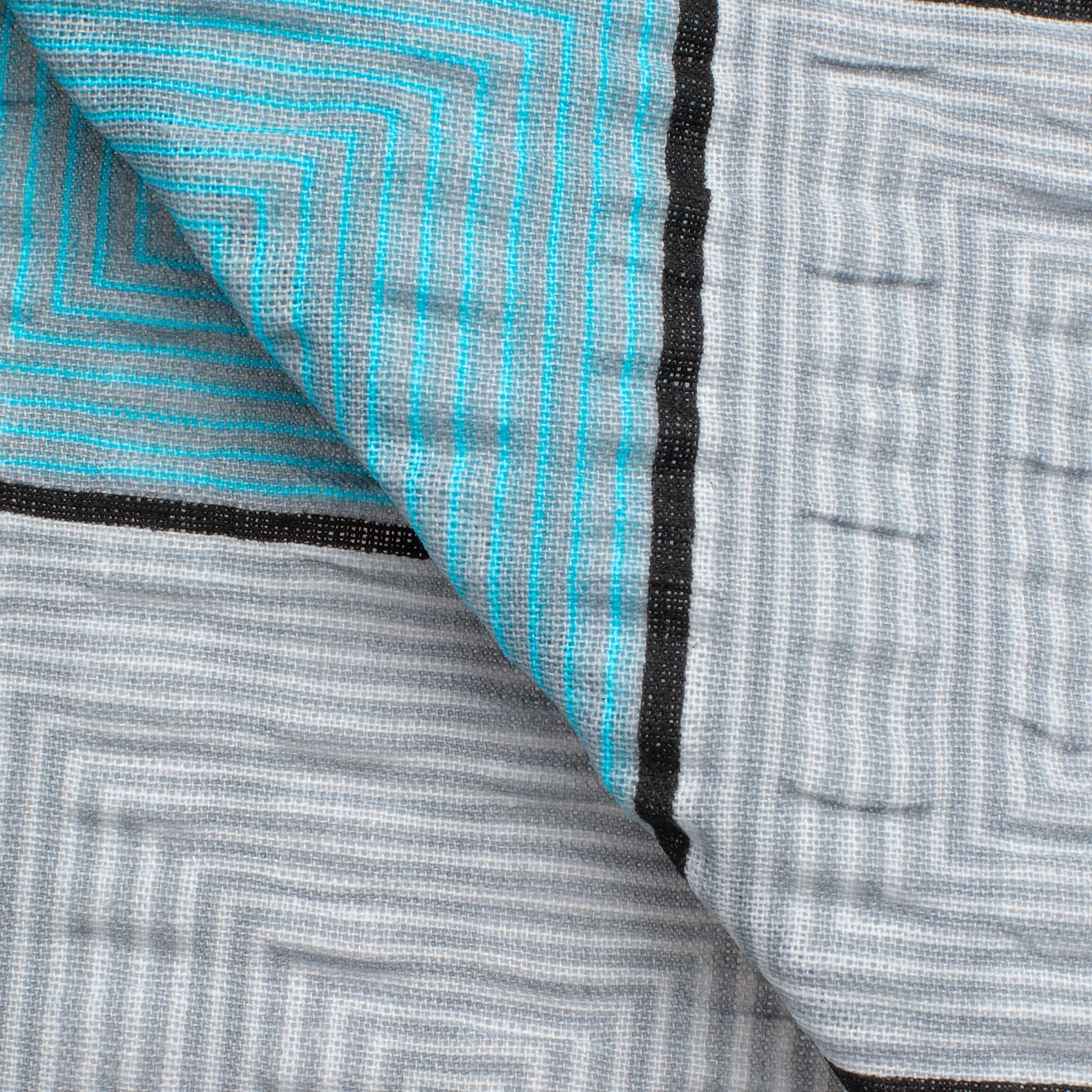 4.2 OZ COTTON POPLIN - PRINTED - TURQUOISE/GREY/WHITE SQUARES