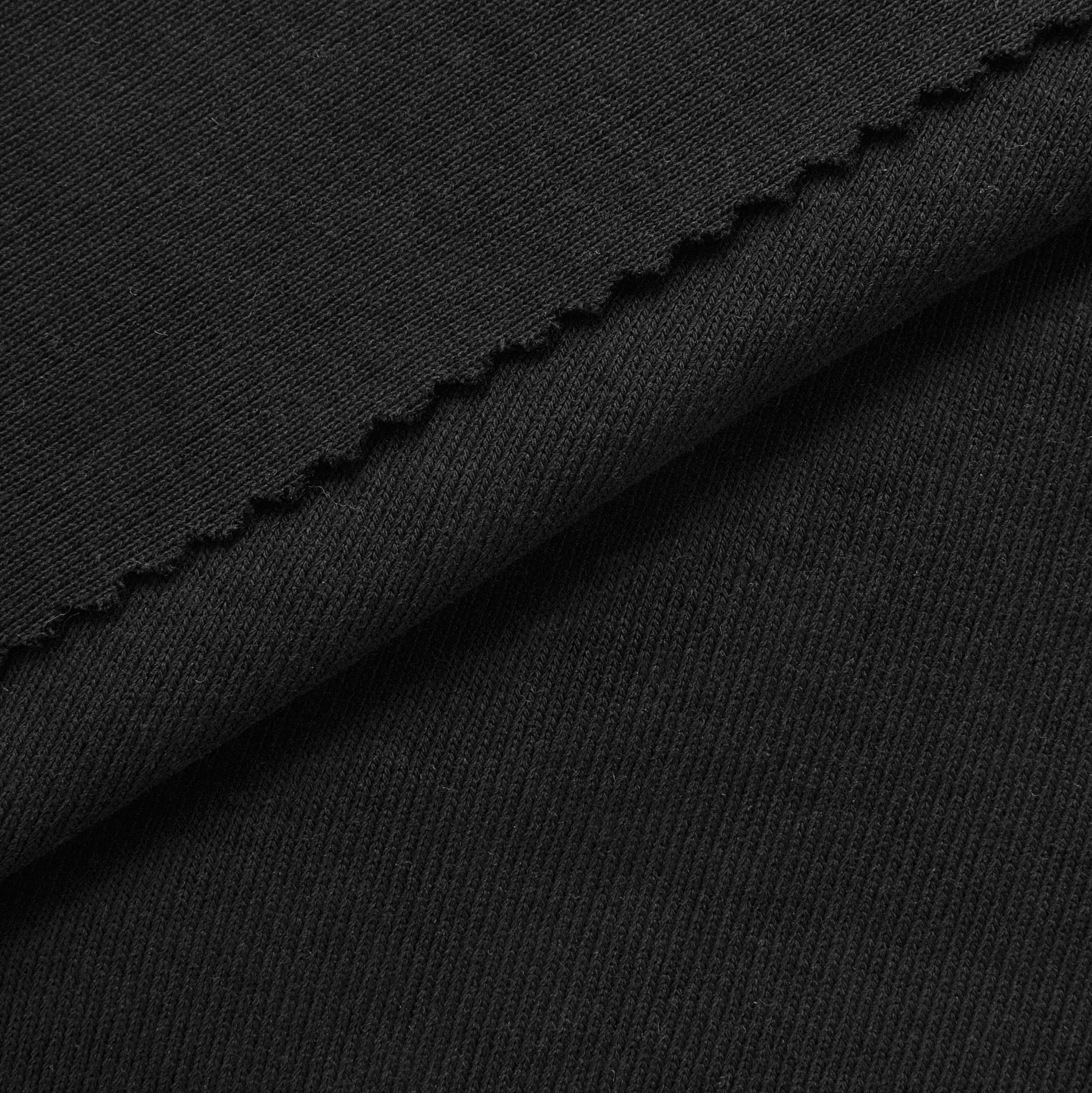 COTTON RIB KNIT FABRIC WITH ELASTANE - BLACK - 296 GSM