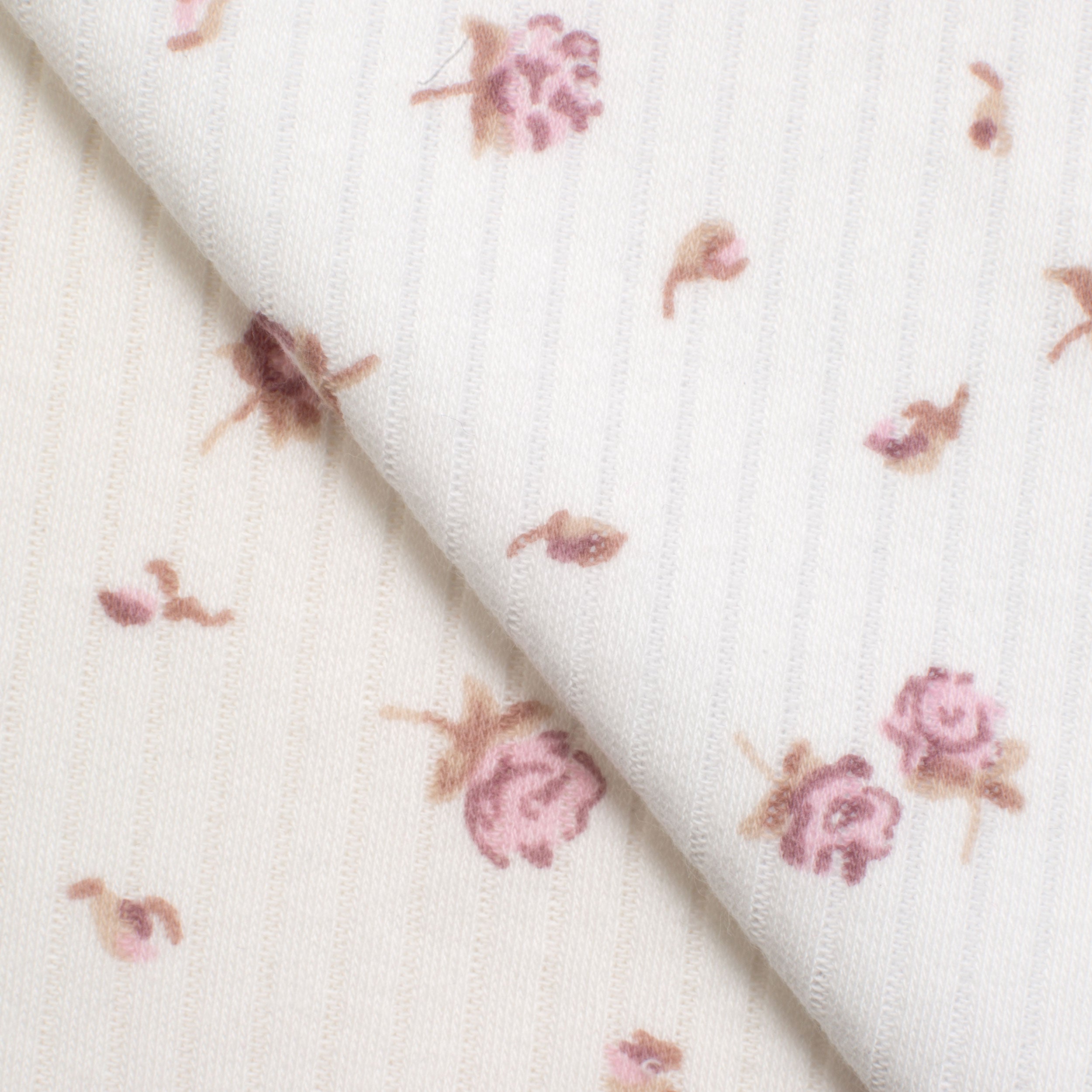 COTTON RIB KNIT FABRIC - SMALL ROSES PRINT - 170 GSM