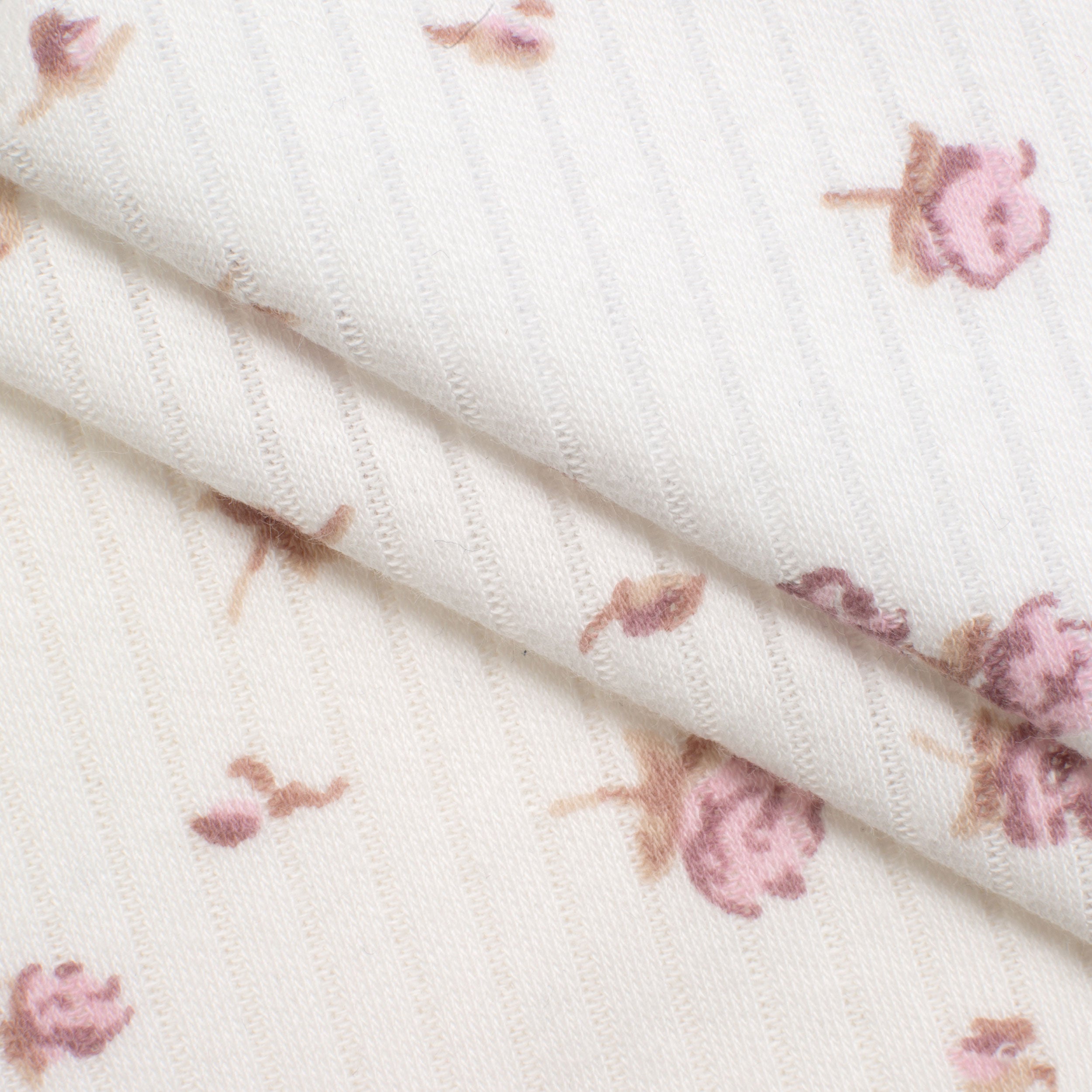 COTTON RIB KNIT FABRIC - SMALL ROSES PRINT - 170 GSM