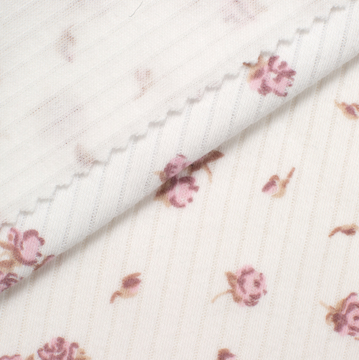 COTTON RIB KNIT FABRIC - SMALL ROSES PRINT - 170 GSM