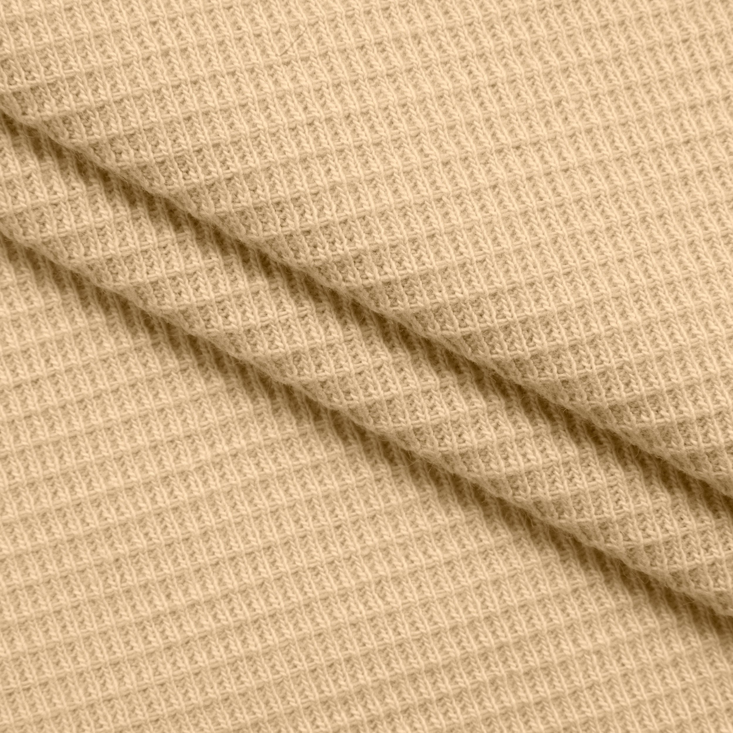 COTTON WAFFLE KNIT FABRIC - BEIGE - 200 GSM